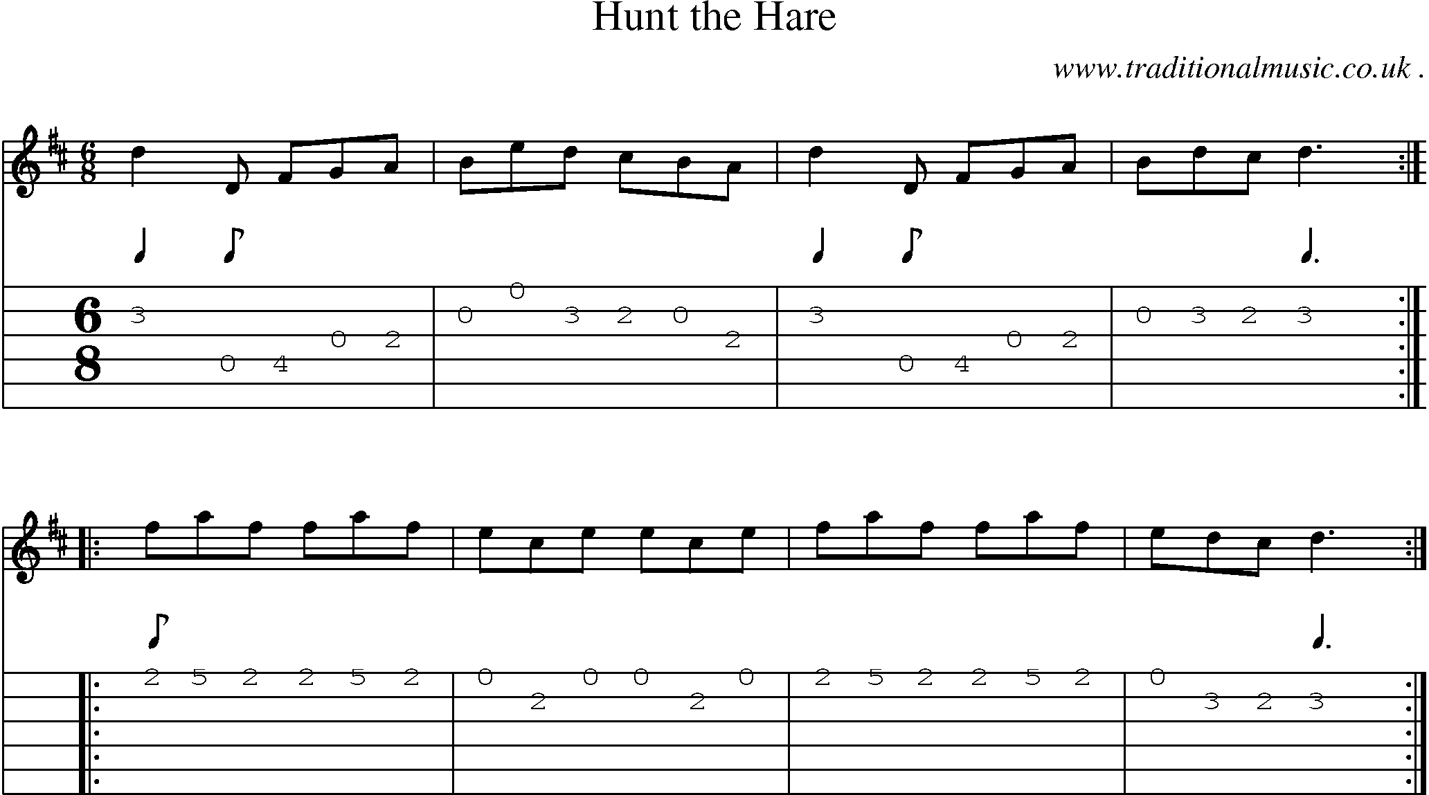 Sheet-Music and Guitar Tabs for Hunt The Hare