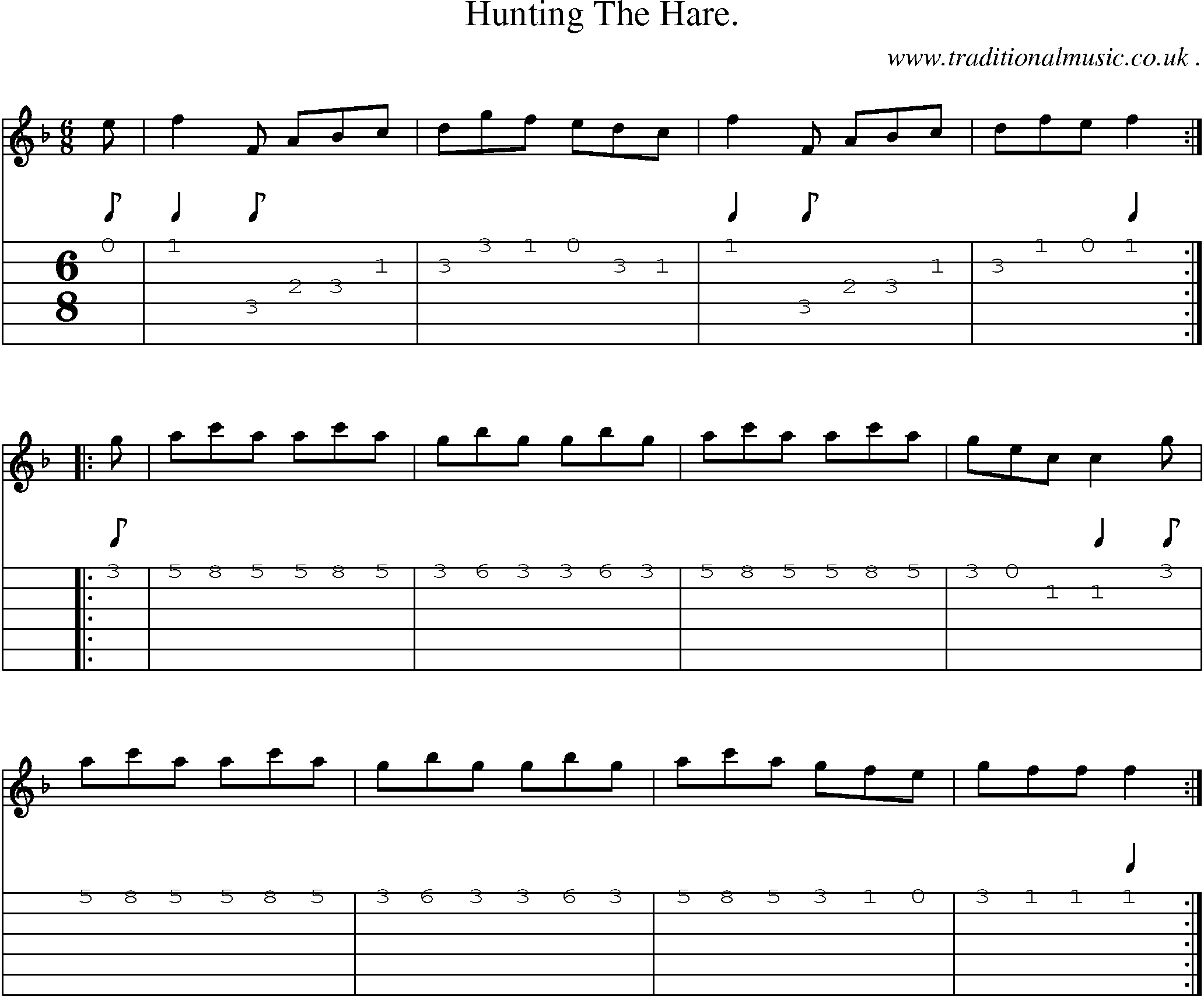 Sheet-Music and Guitar Tabs for Hunting The Hare