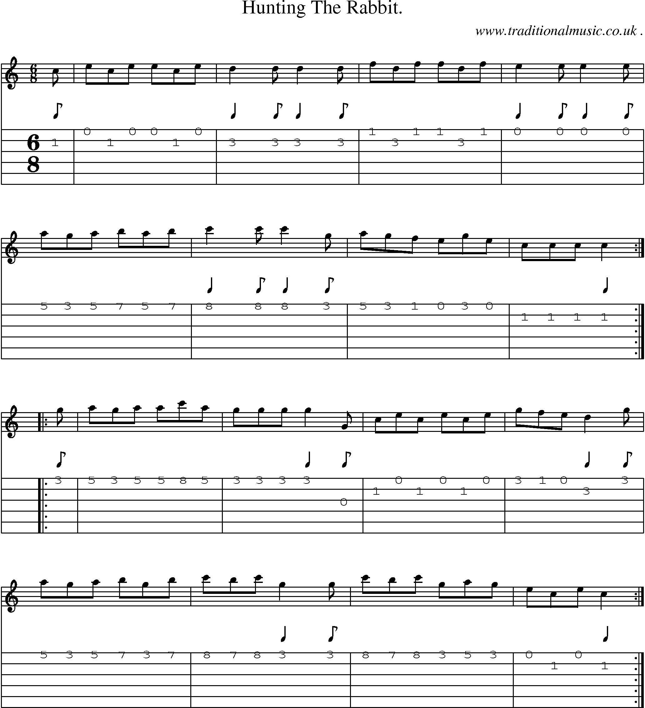 Sheet-Music and Guitar Tabs for Hunting The Rabbit