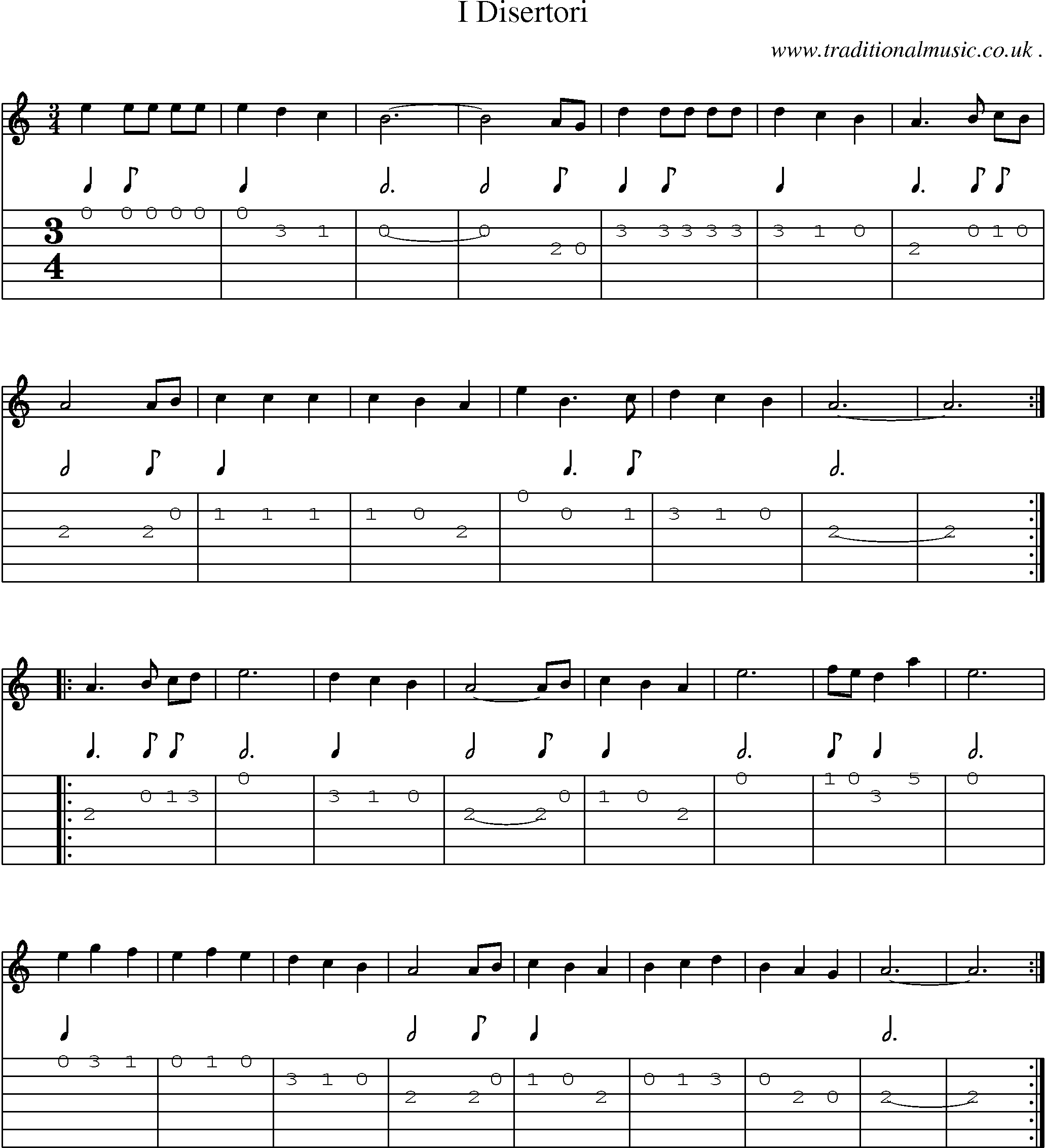 Sheet-Music and Guitar Tabs for I Disertori