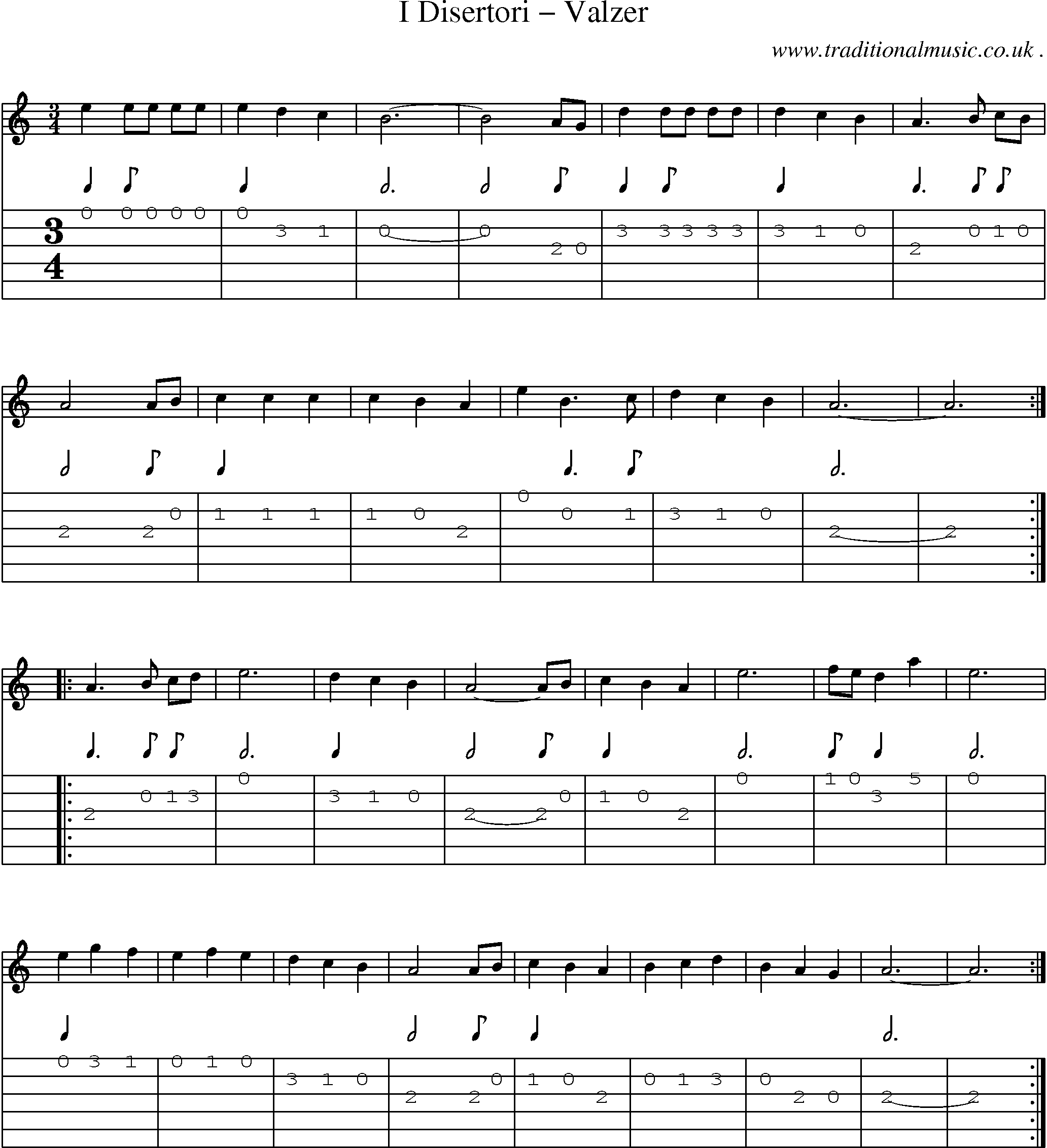 Sheet-Music and Guitar Tabs for I Disertori Valzer
