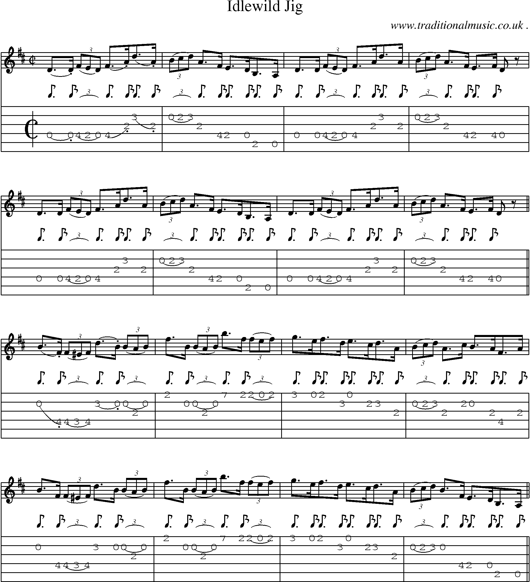 Sheet-Music and Guitar Tabs for Idlewild Jig