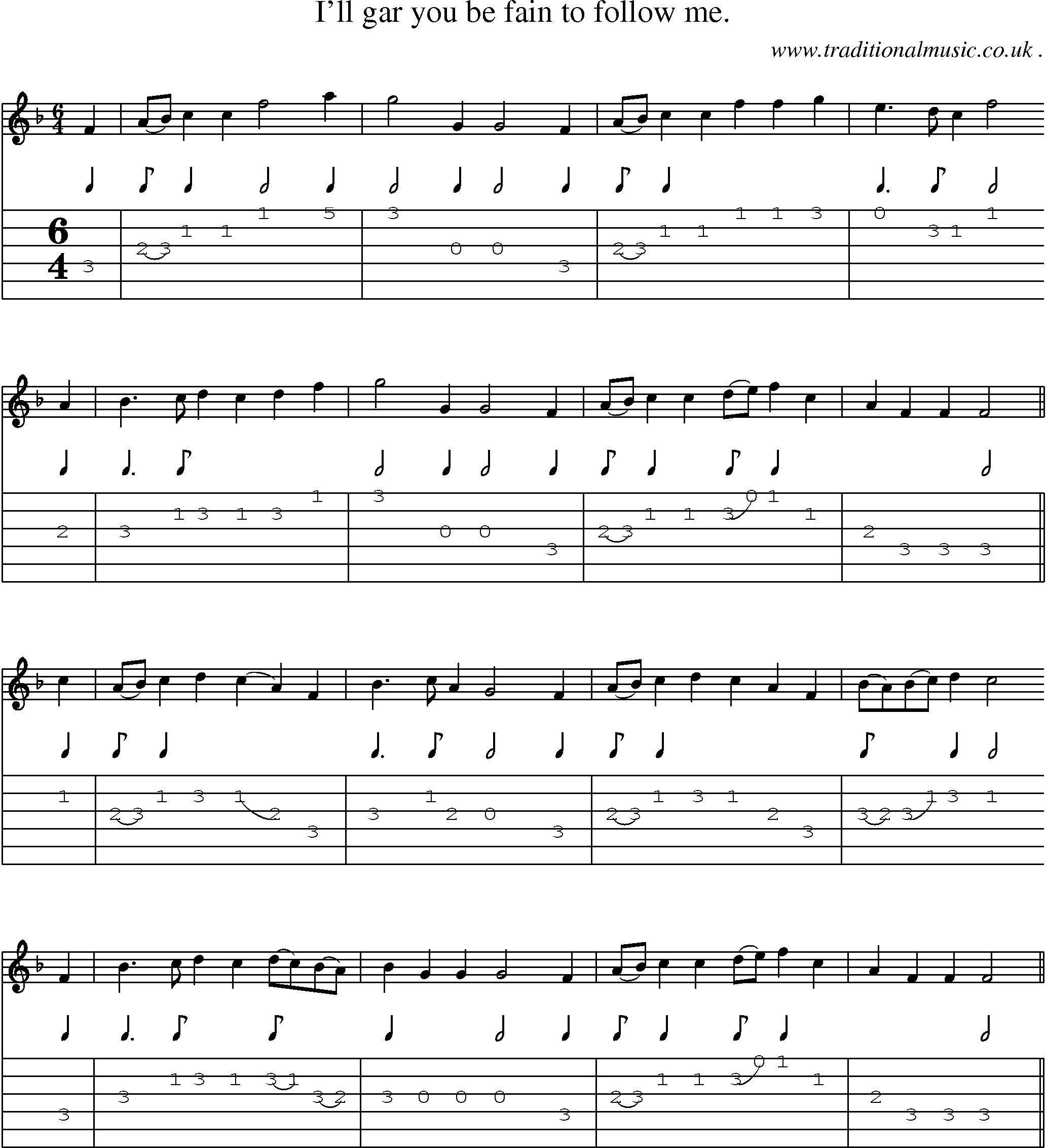 Sheet-Music and Guitar Tabs for Ill Gar You Be Fain To Follow Me