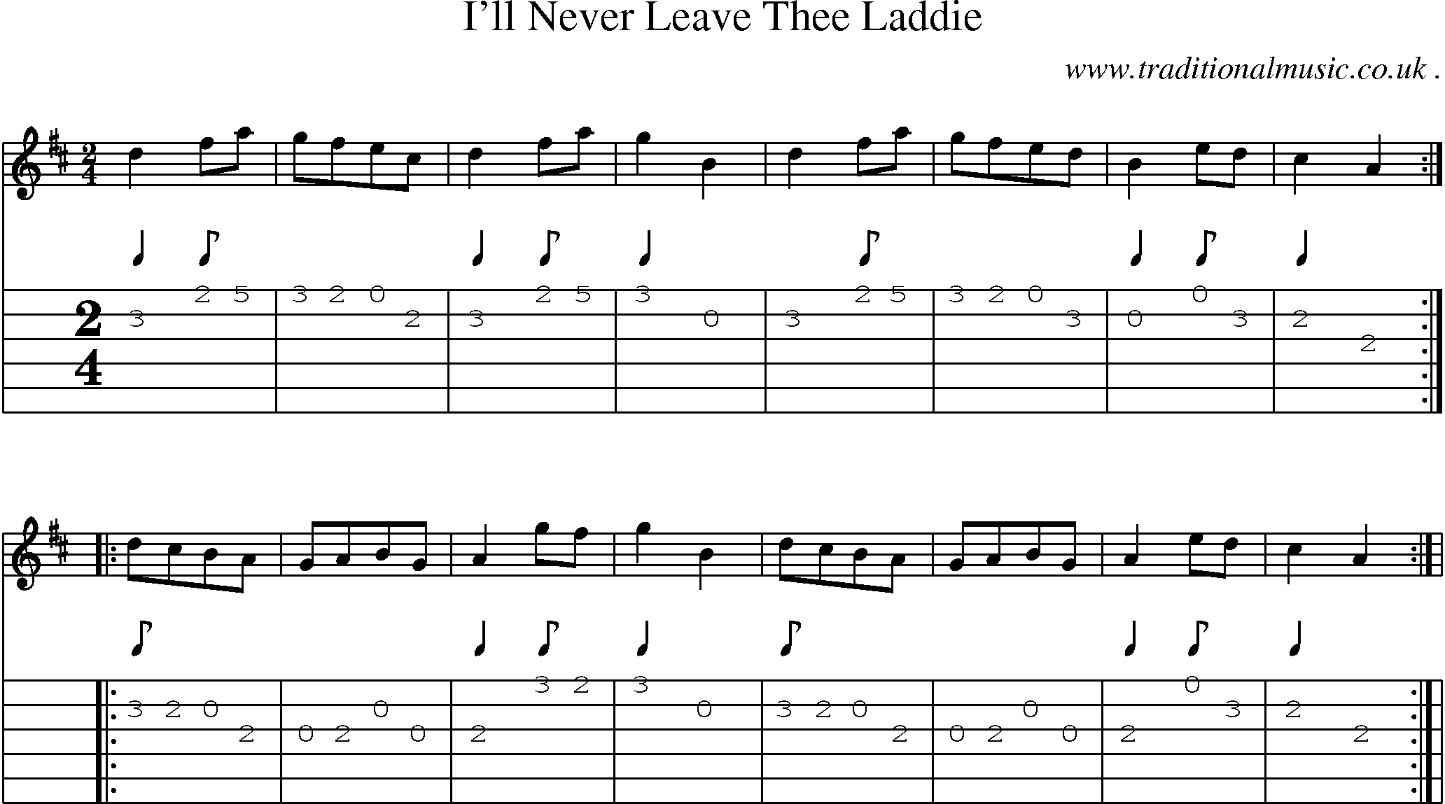 Sheet-Music and Guitar Tabs for Ill Never Leave Thee Laddie