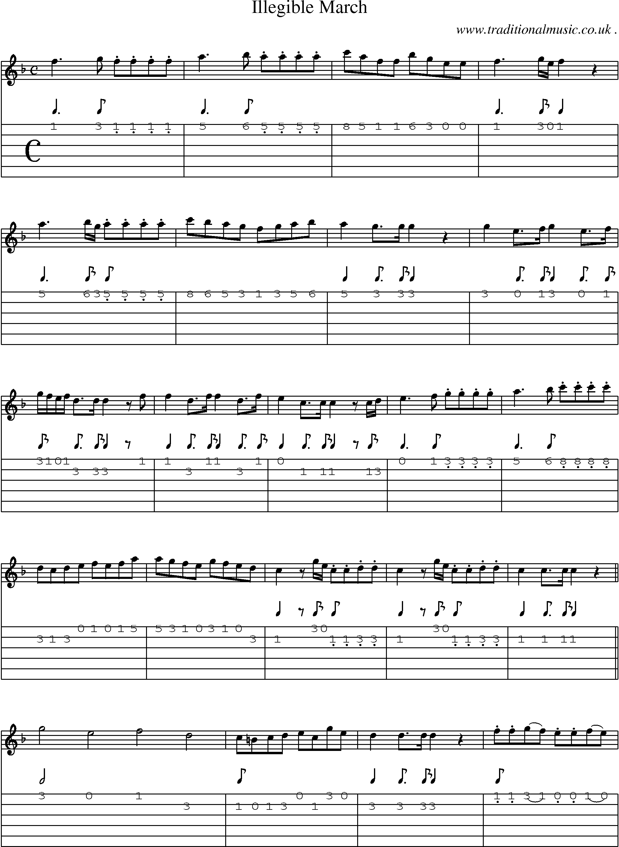 Sheet-Music and Guitar Tabs for Illegible March