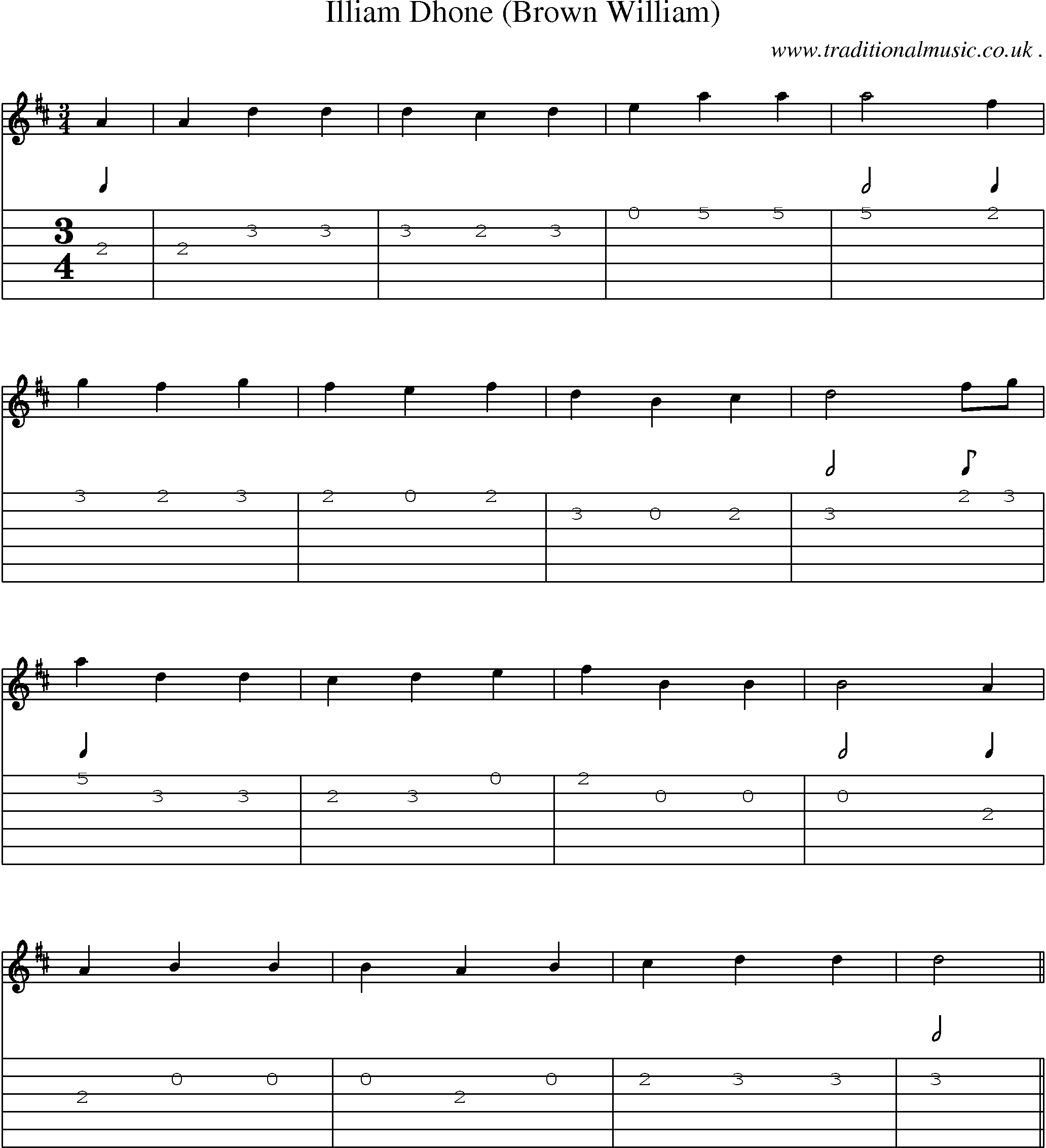 Sheet-Music and Guitar Tabs for Illiam Dhone (brown William)