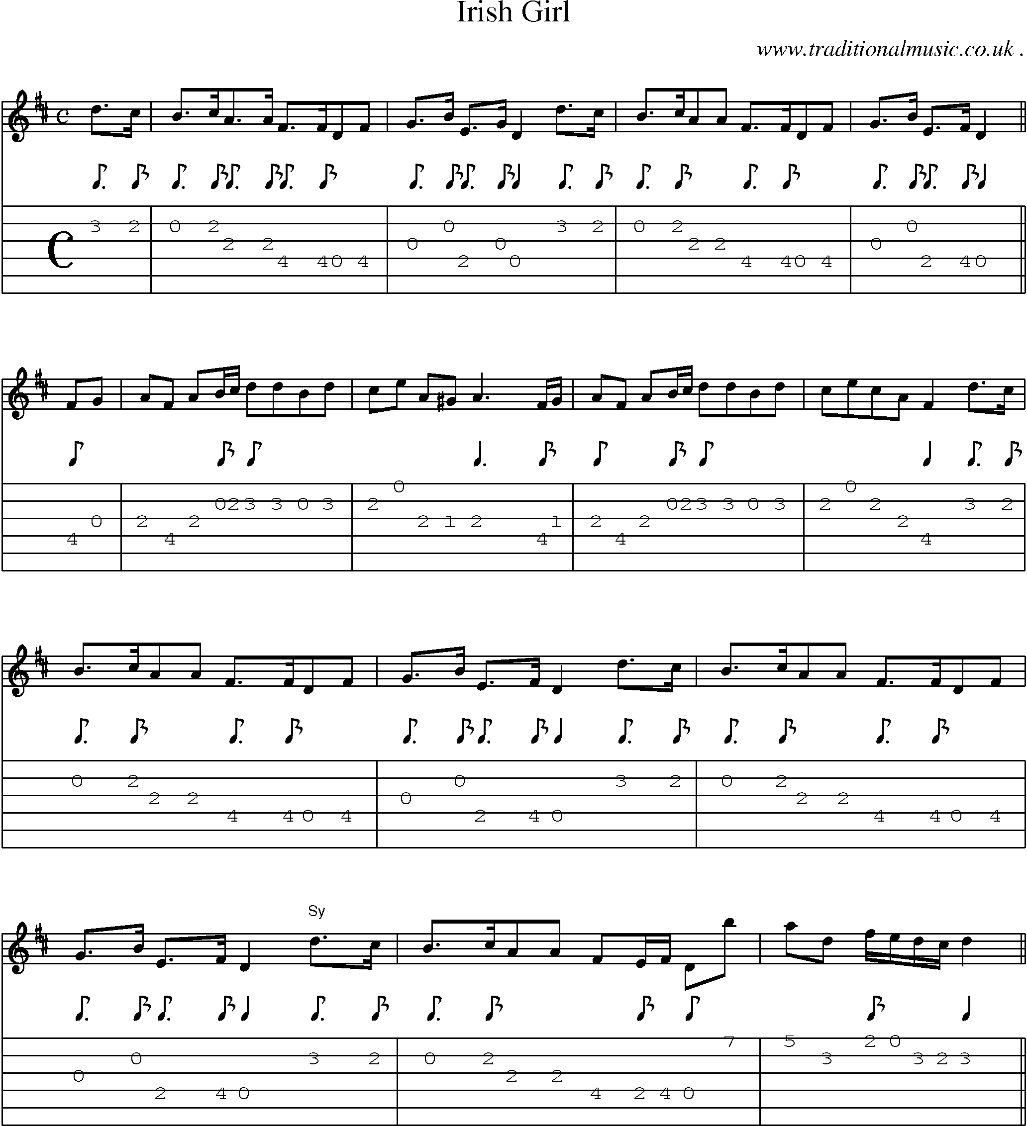 Sheet-Music and Guitar Tabs for Irish Girl