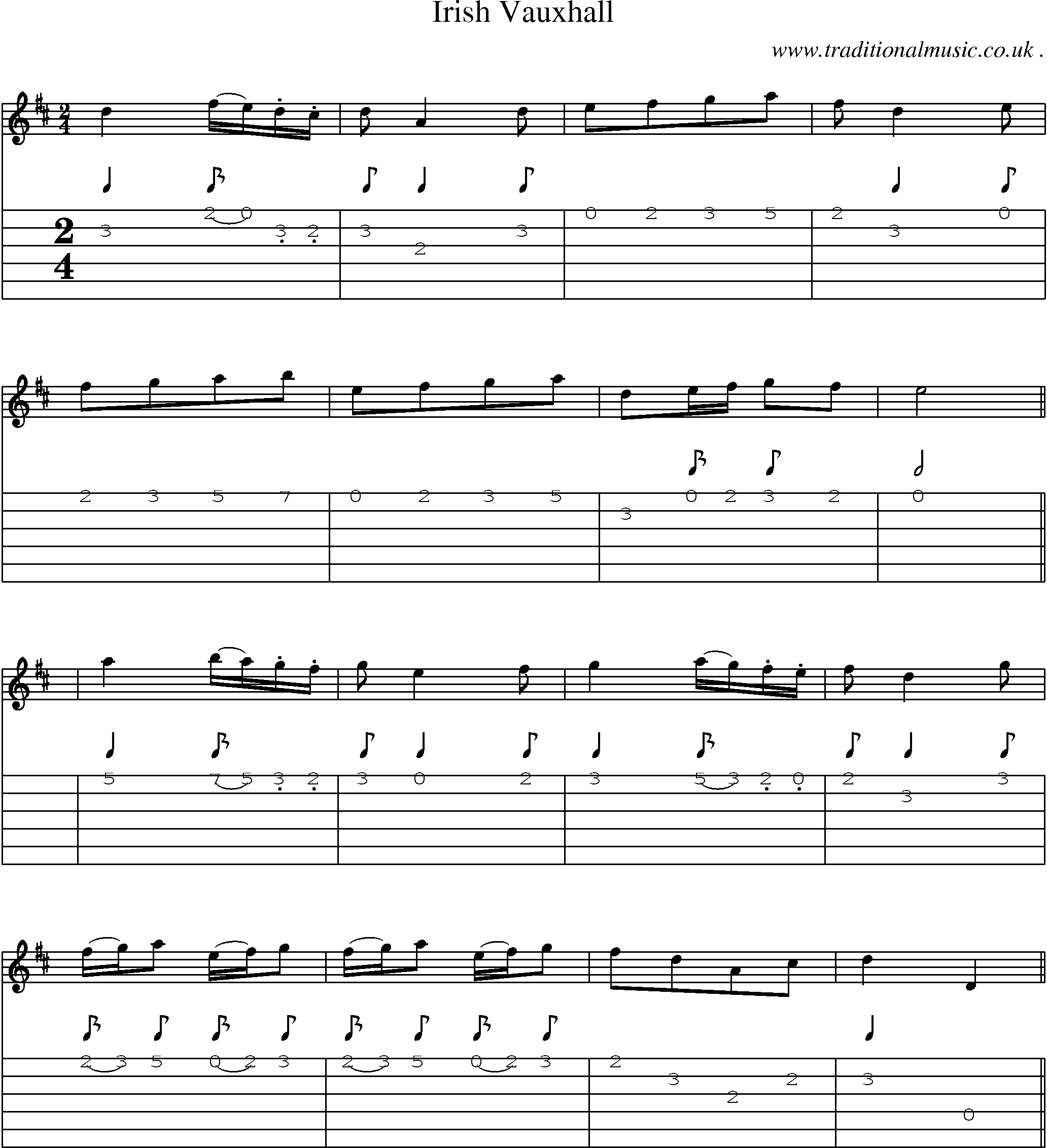 Sheet-Music and Guitar Tabs for Irish Vauxhall