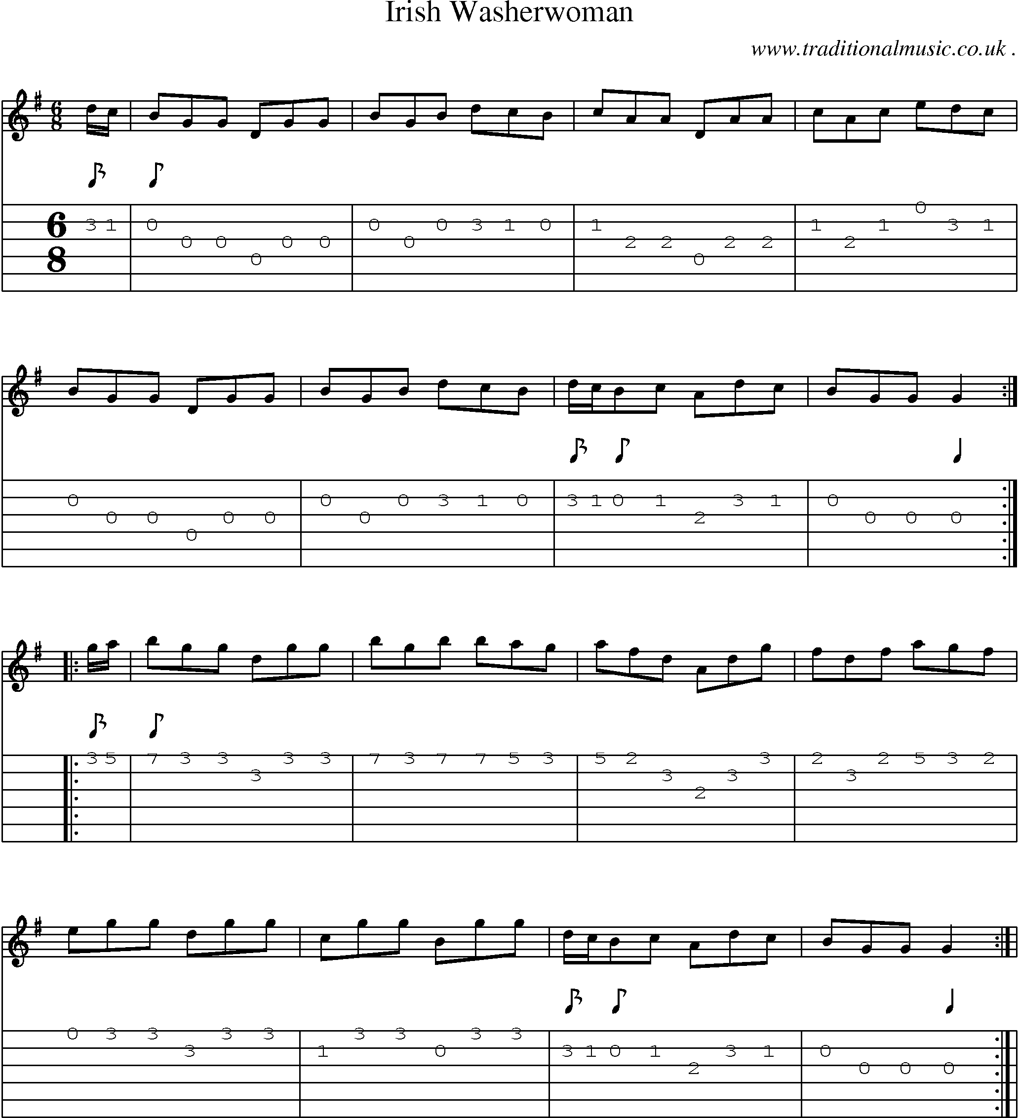 Sheet-Music and Guitar Tabs for Irish Washerwoman