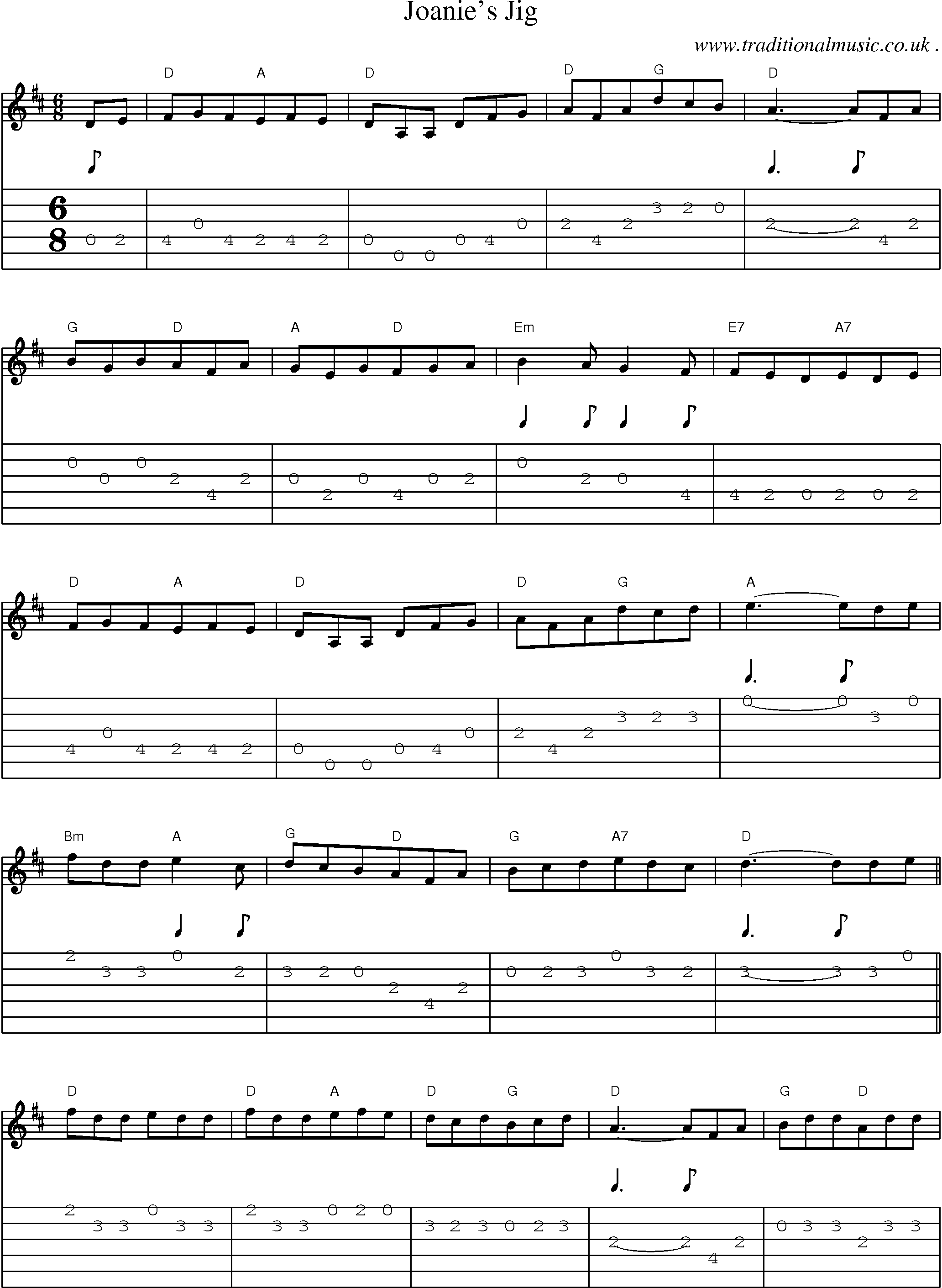 Sheet-Music and Guitar Tabs for Joanies Jig