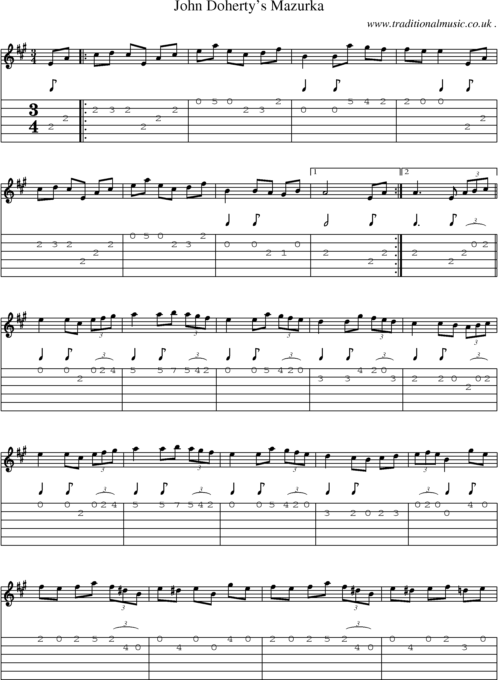 Sheet-Music and Guitar Tabs for John Dohertys Mazurka