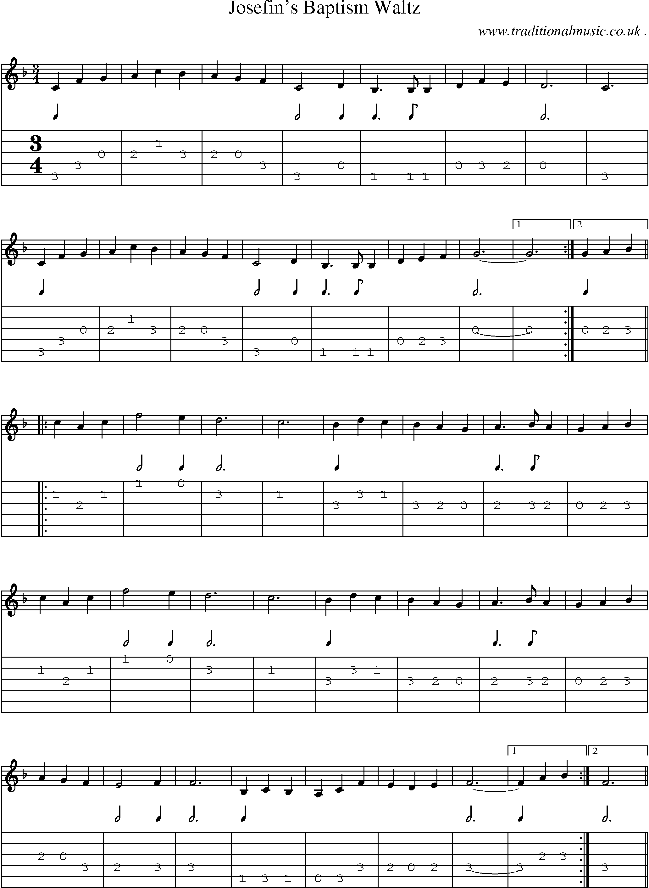 Sheet-Music and Guitar Tabs for Josefins Baptism Waltz