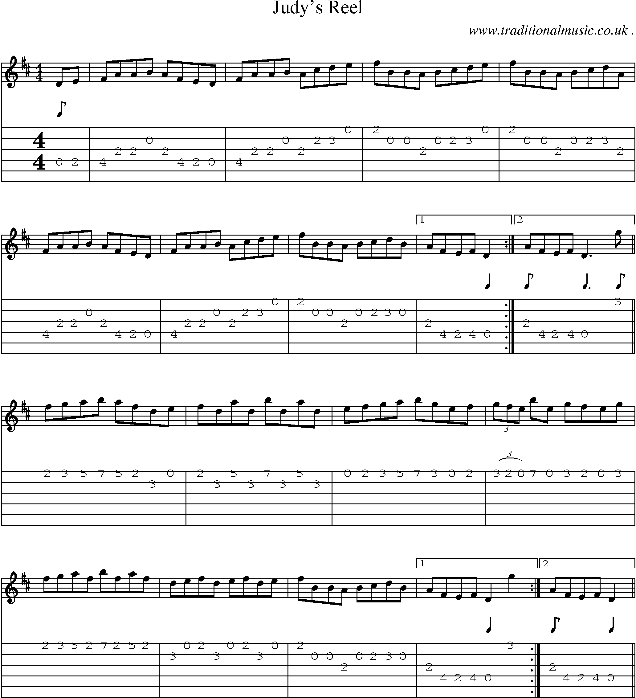 Sheet-Music and Guitar Tabs for Judys Reel