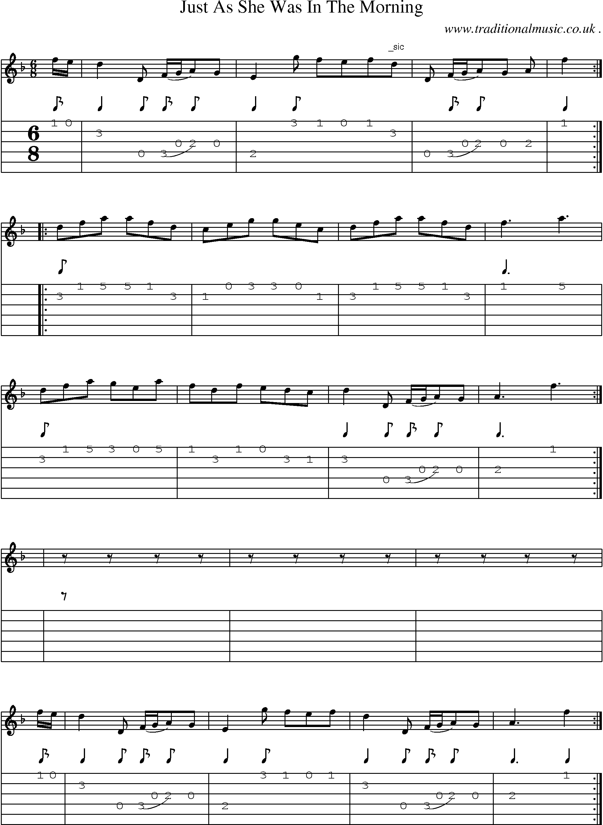 Sheet-Music and Guitar Tabs for Just As She Was In The Morning