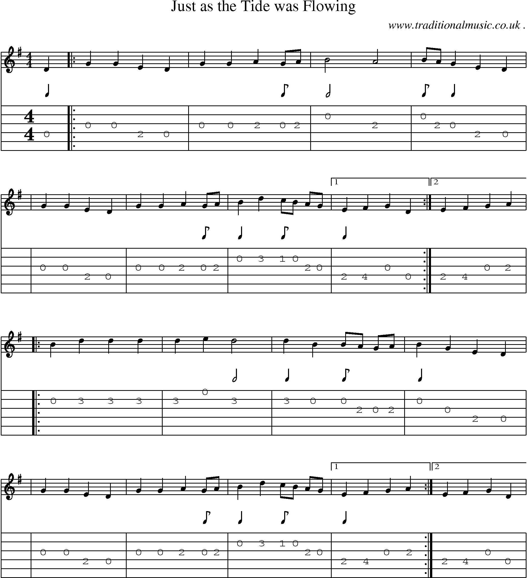 Sheet-Music and Guitar Tabs for Just As The Tide Was Flowing