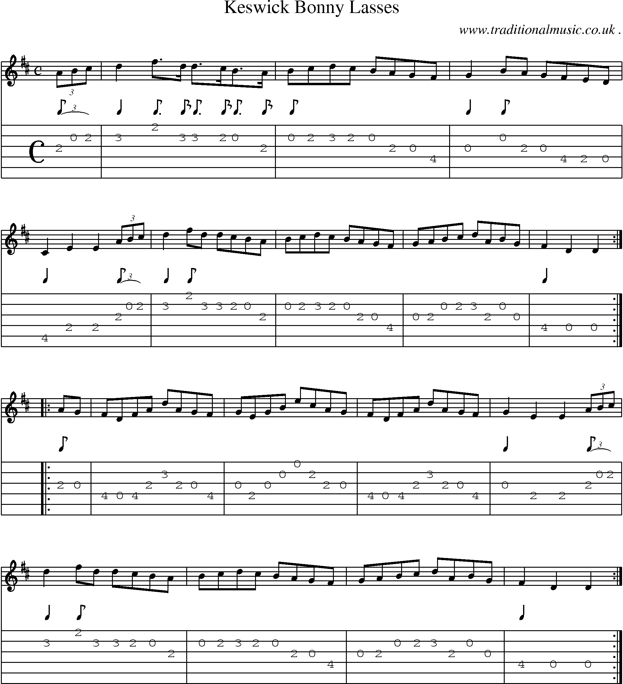 Sheet-Music and Guitar Tabs for Keswick Bonny Lasses