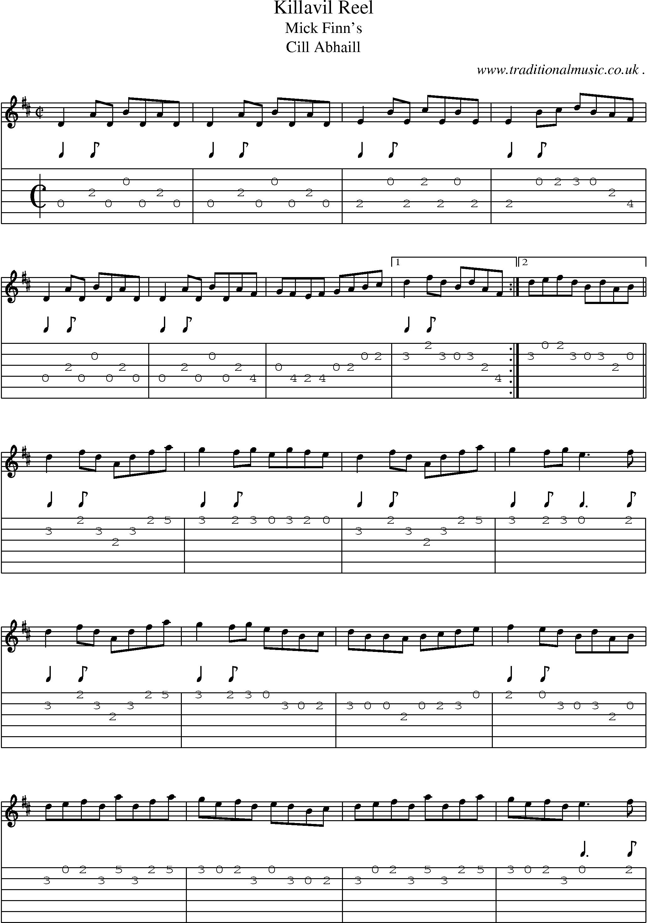Sheet-Music and Guitar Tabs for Killavil Reel