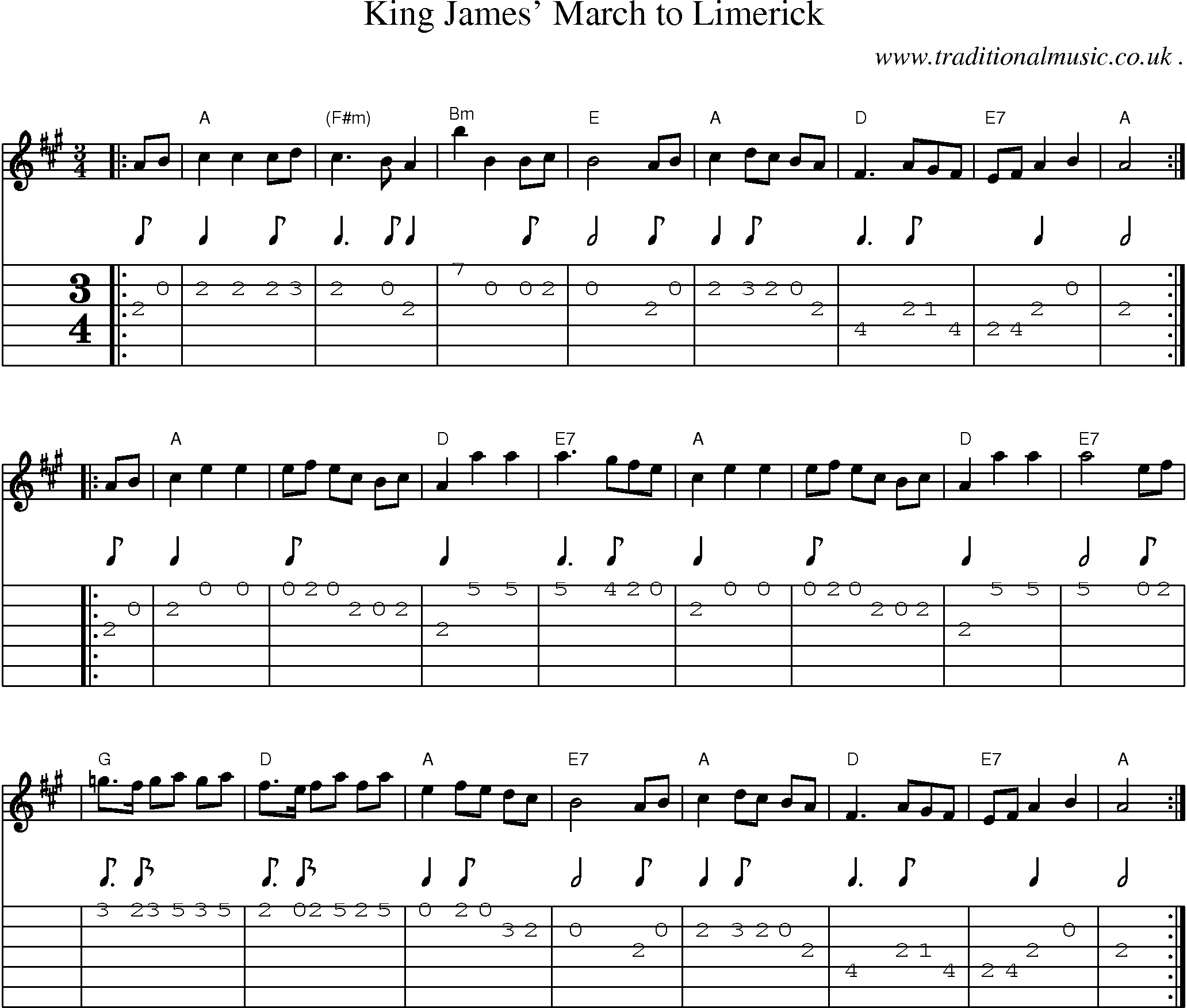 Sheet-Music and Guitar Tabs for King James March To Limerick