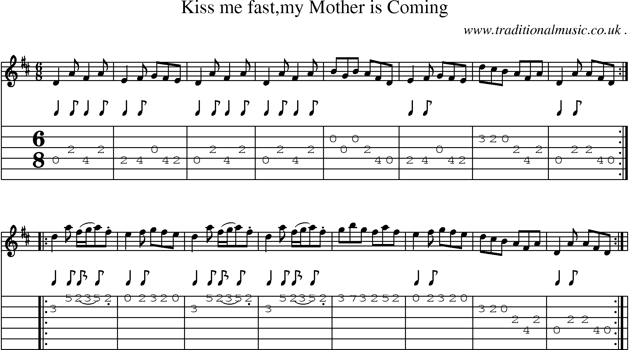 Sheet-Music and Guitar Tabs for Kiss Me Fastmy Mother Is Coming