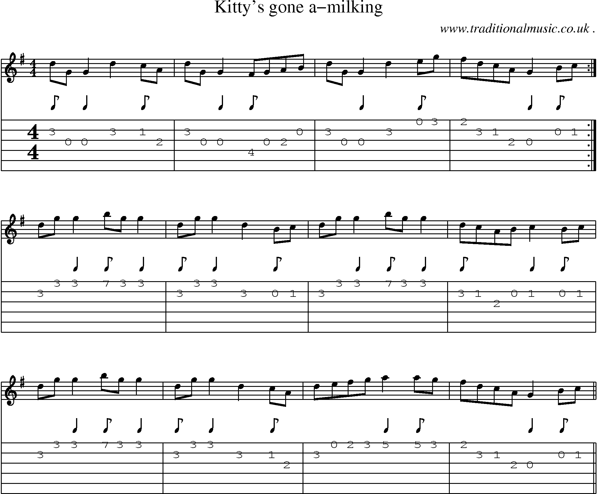 Sheet-Music and Guitar Tabs for Kittys Gone A-milking