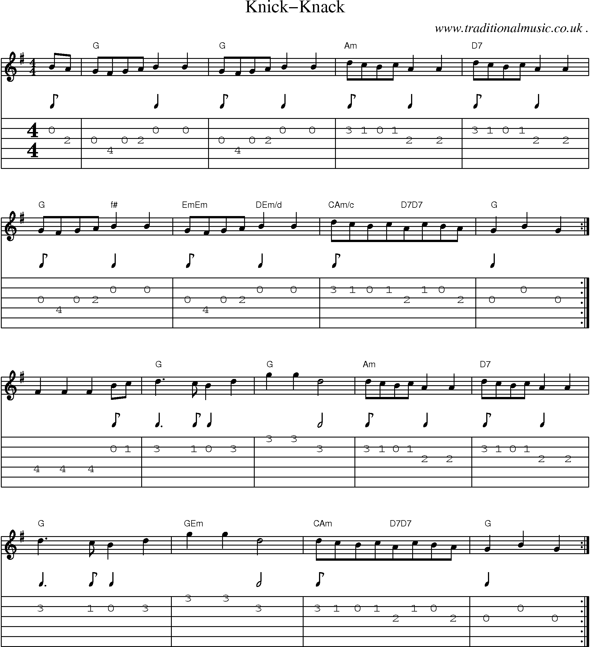 Sheet-Music and Guitar Tabs for Knick-knack