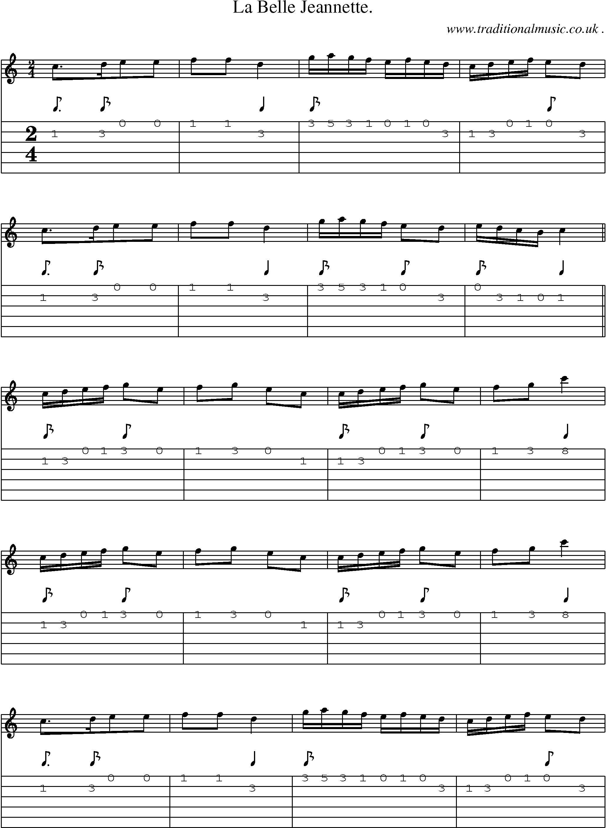 Sheet-Music and Guitar Tabs for La Belle Jeannette 