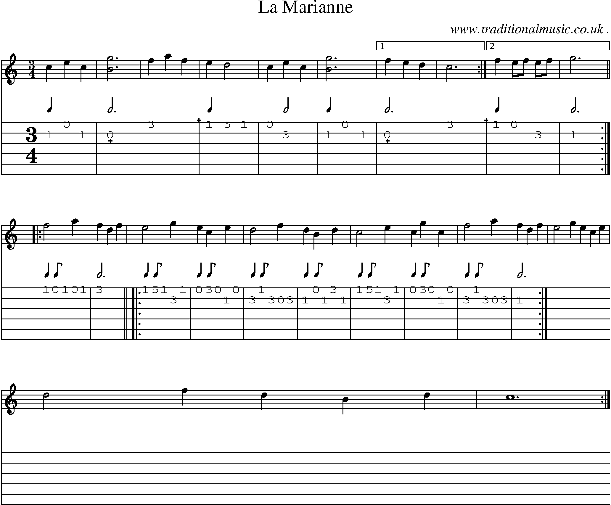 Sheet-Music and Guitar Tabs for La Marianne.
