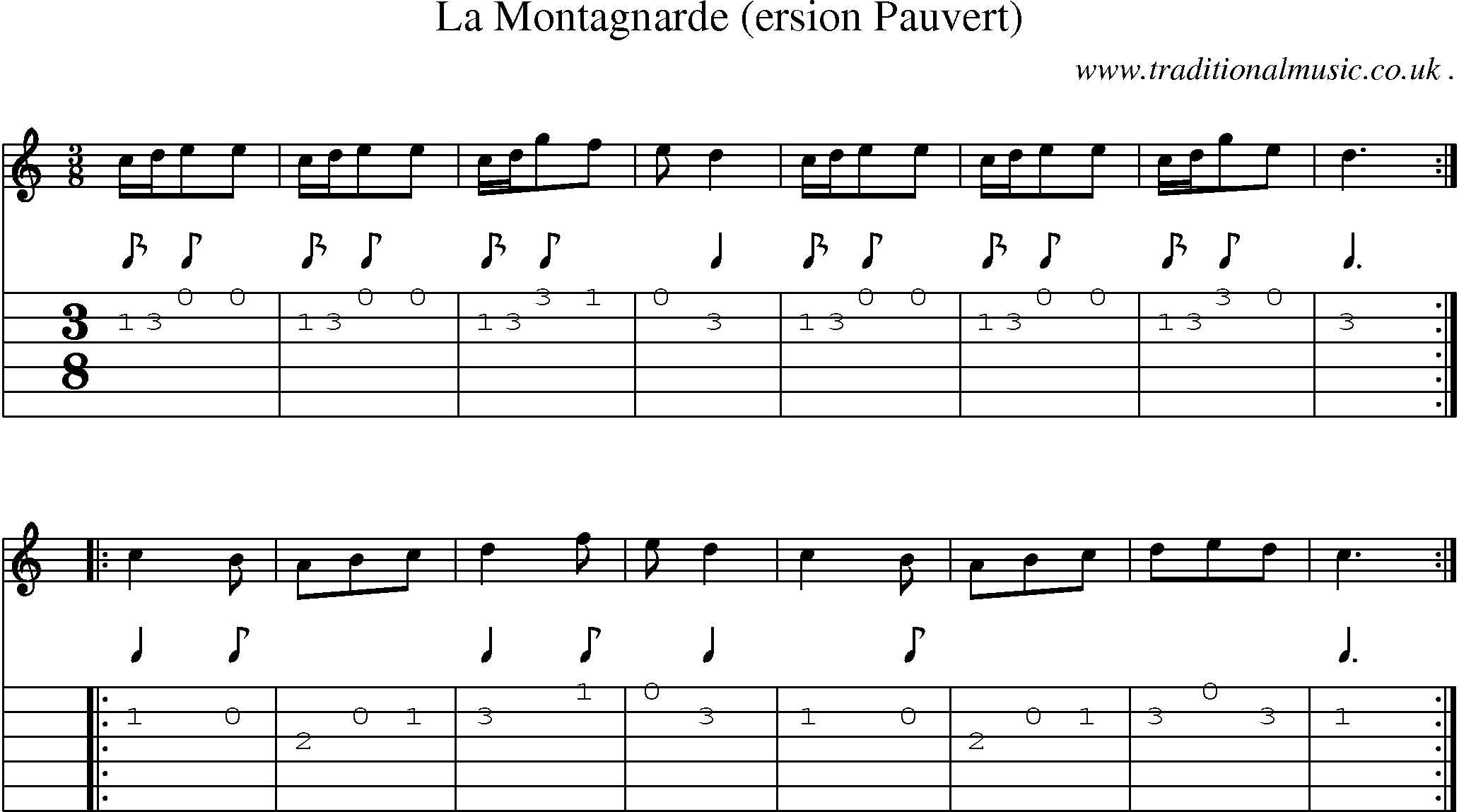 Sheet-Music and Guitar Tabs for La Montagnarde (ersion Pauvert)