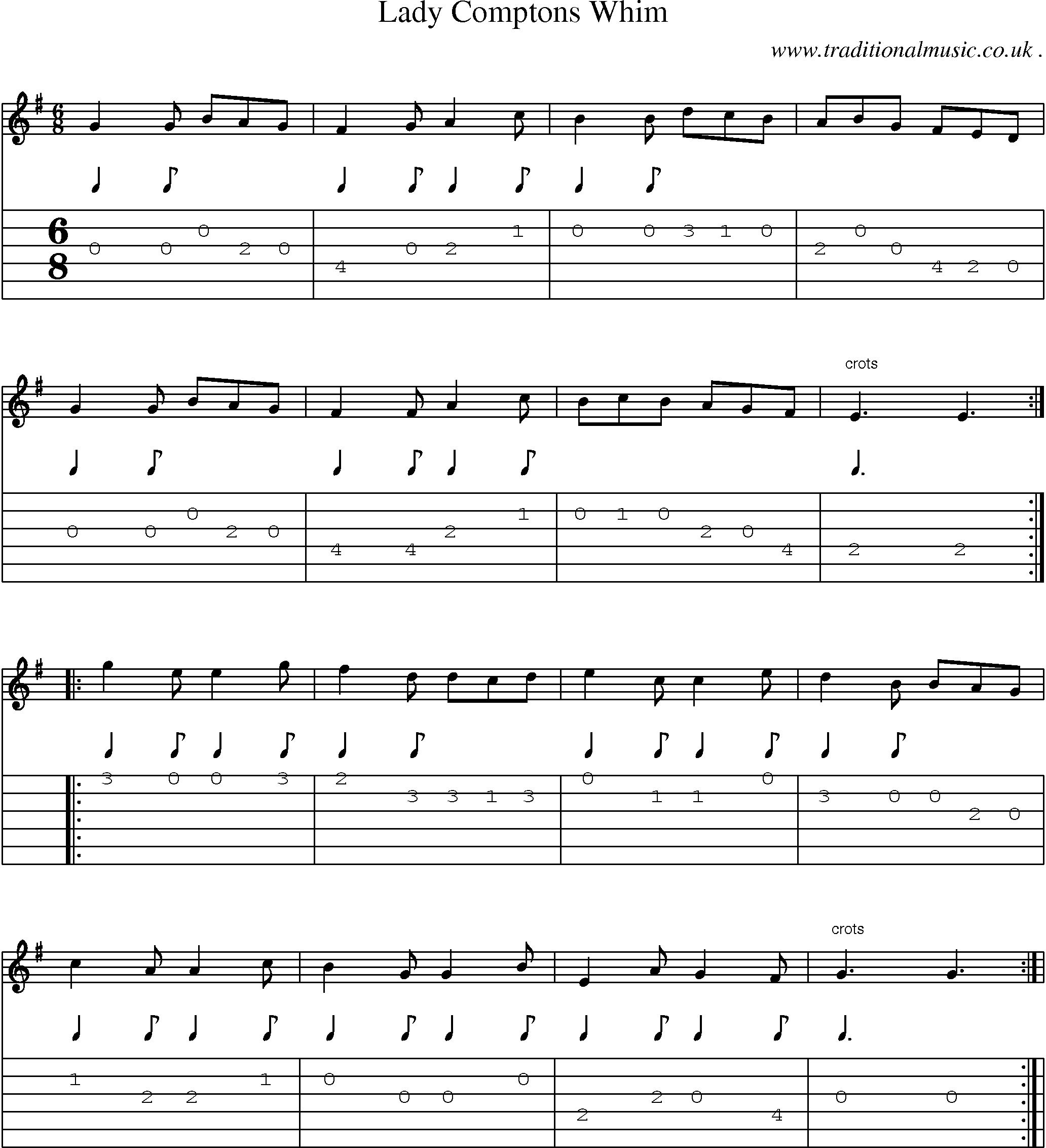 Sheet-Music and Guitar Tabs for Lady Comptons Whim