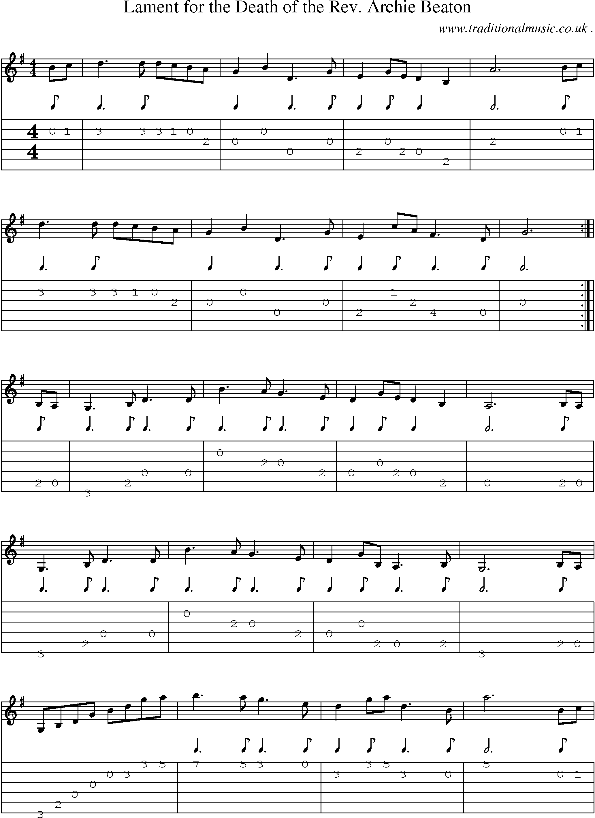 Sheet-Music and Guitar Tabs for Lament For The Death Of The Rev Archie Beaton