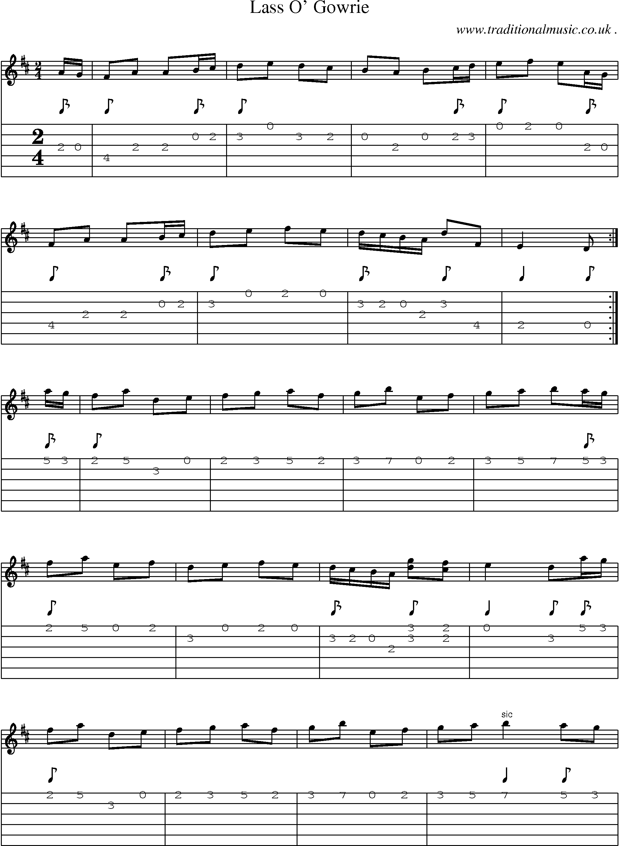 Sheet-Music and Guitar Tabs for Lass O Gowrie