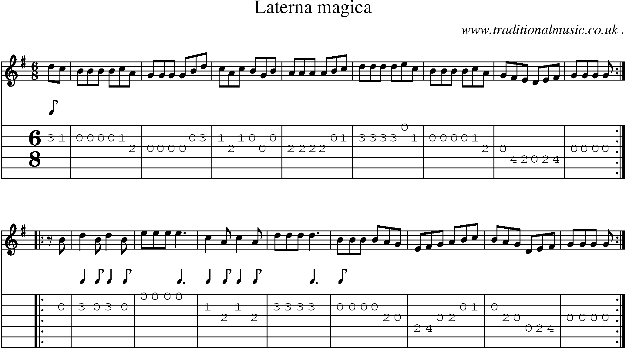 Sheet-Music and Guitar Tabs for Laterna Magica
