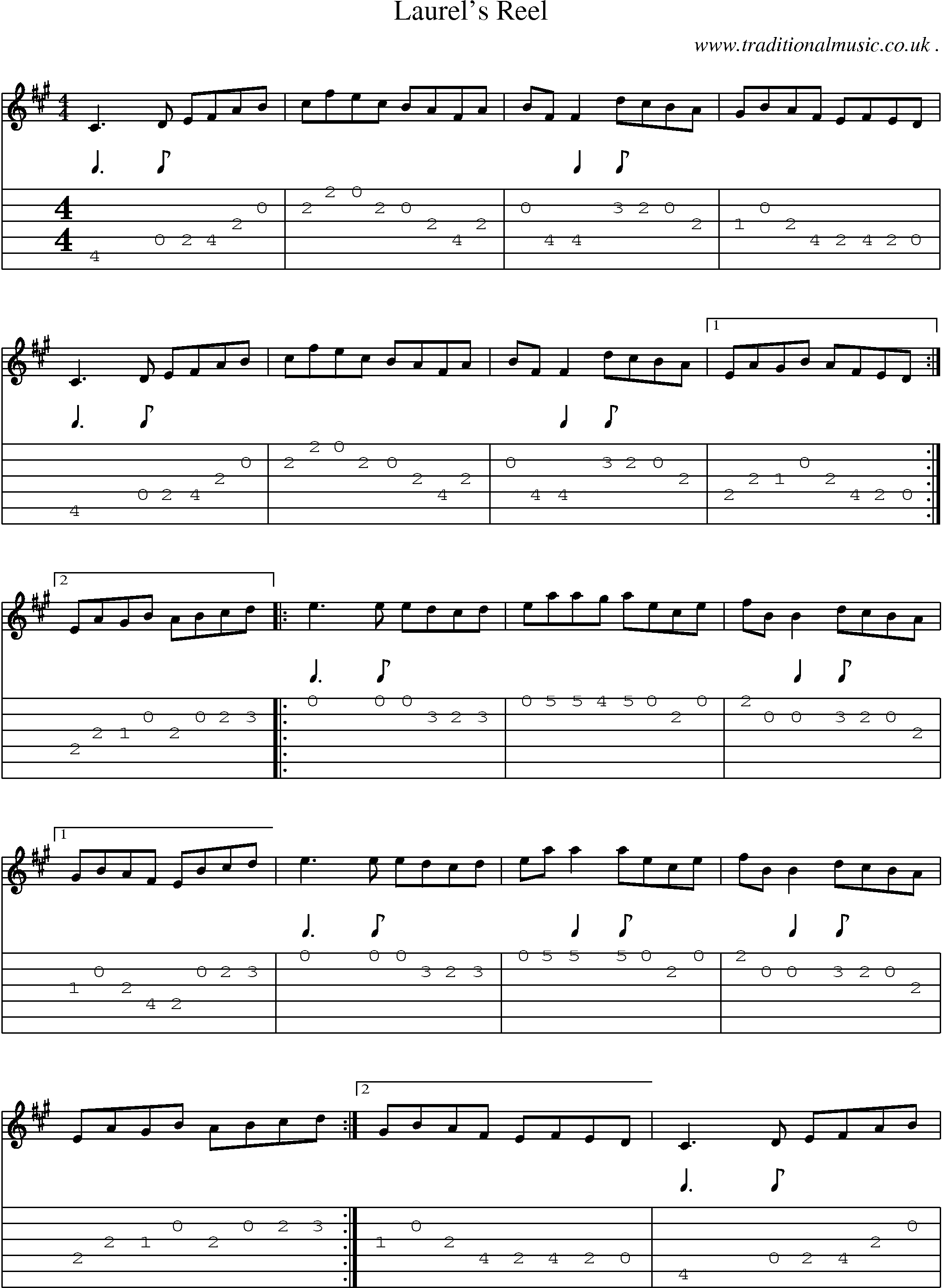 Sheet-Music and Guitar Tabs for Laurels Reel