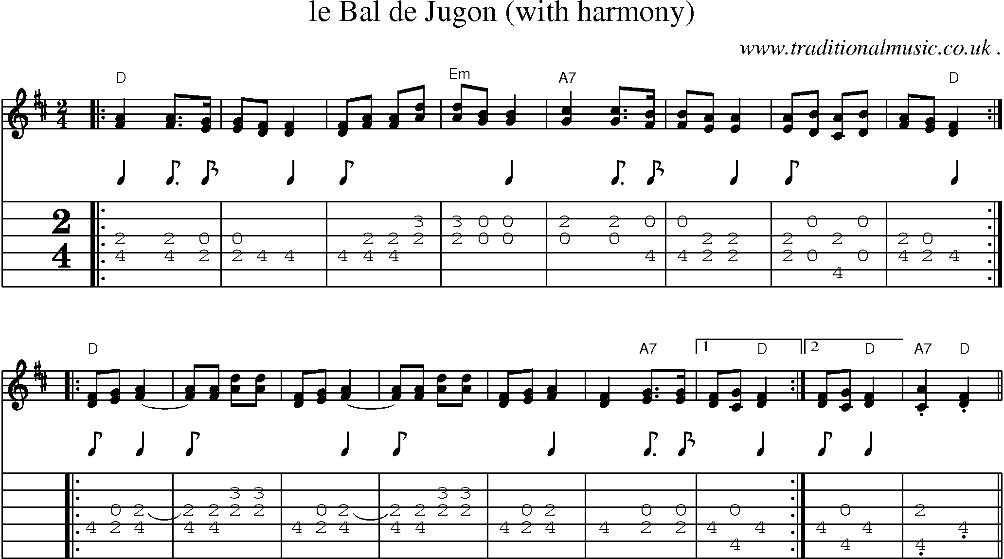 Sheet-Music and Guitar Tabs for Le Bal De Jugon (with Harmony)