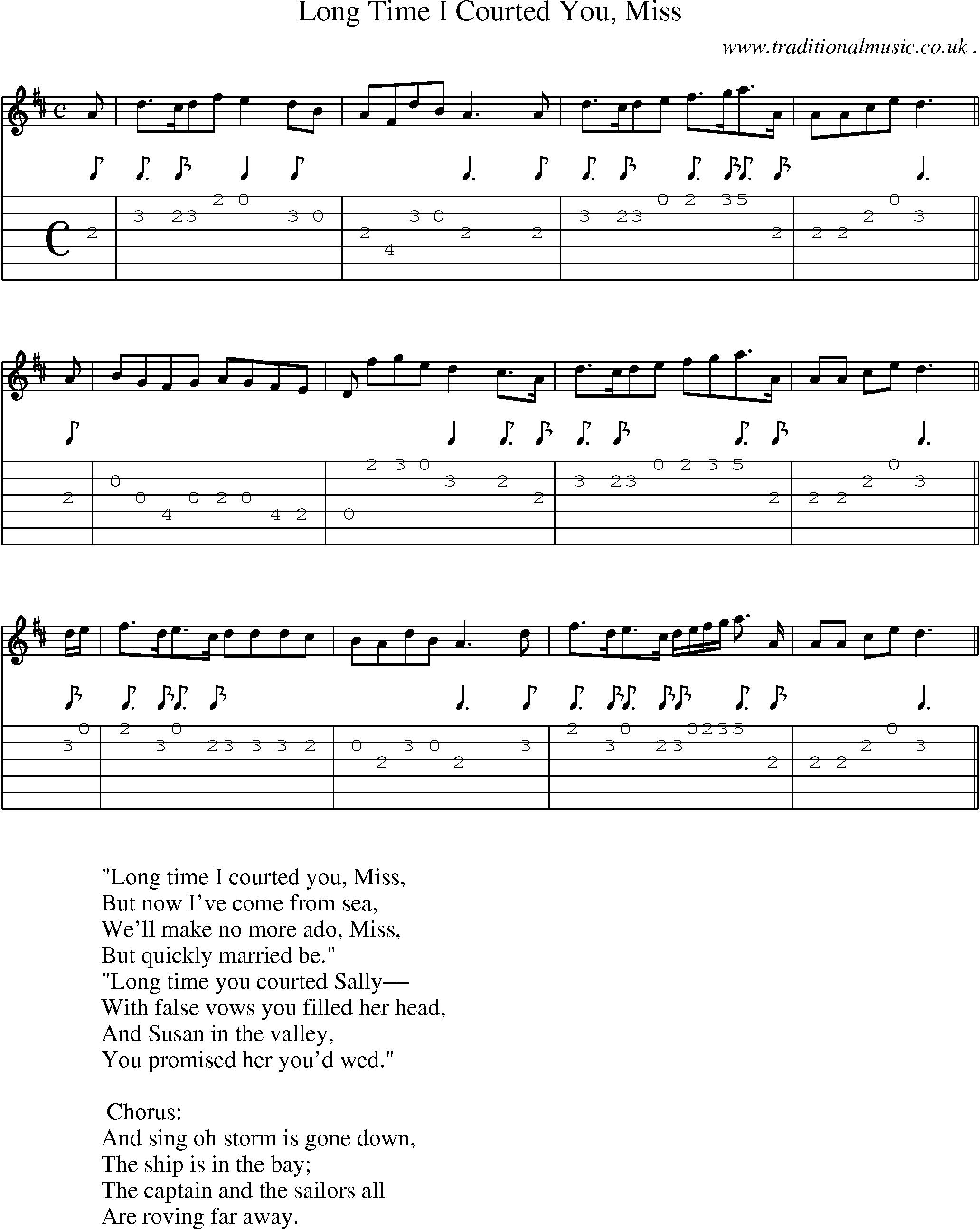 Sheet-Music and Guitar Tabs for Long Time I Courted You Miss