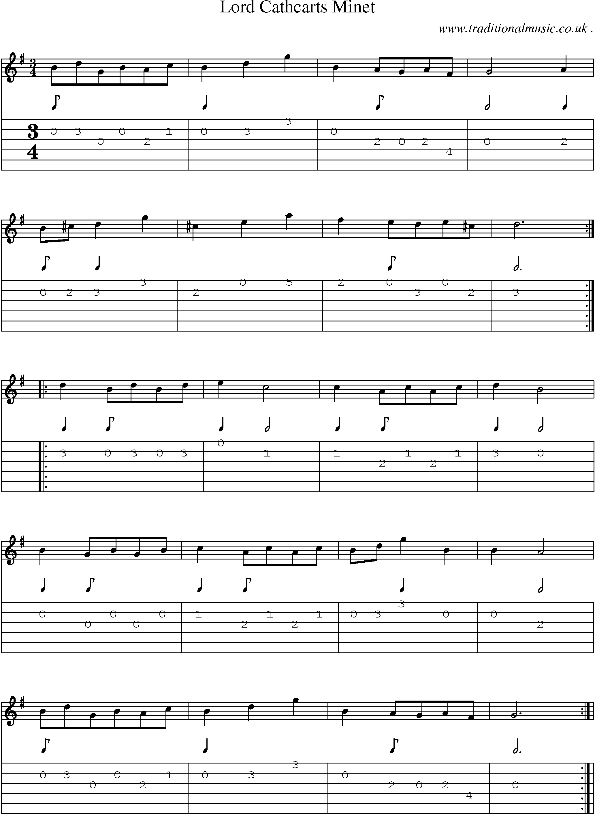 Sheet-Music and Guitar Tabs for Lord Cathcarts Minet