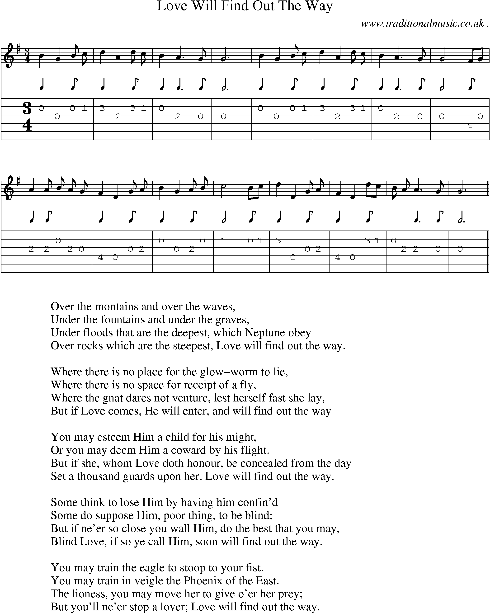 Sheet-Music and Guitar Tabs for Love Will Find Out The Way
