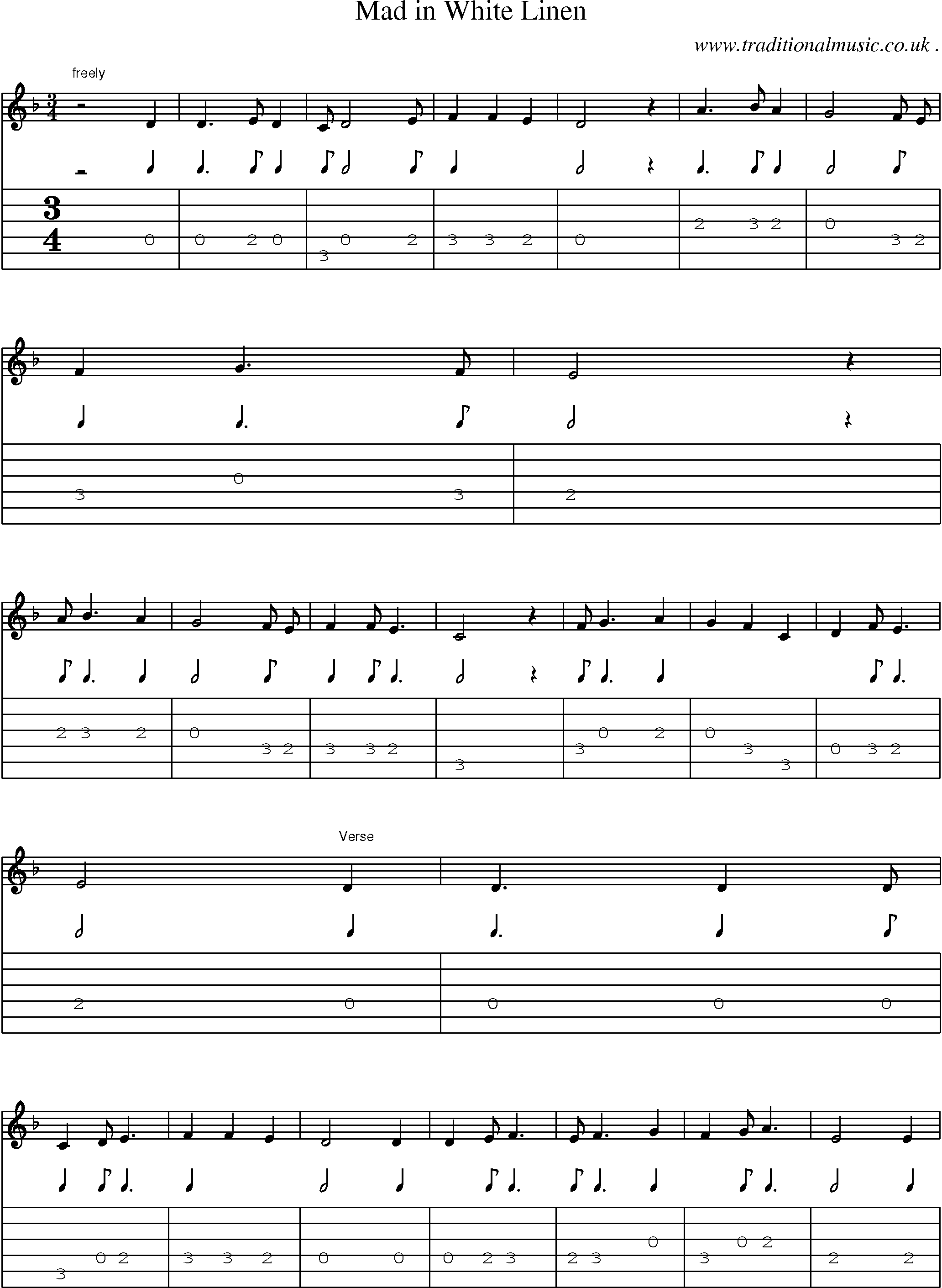 Sheet-Music and Guitar Tabs for Mad In White Linen