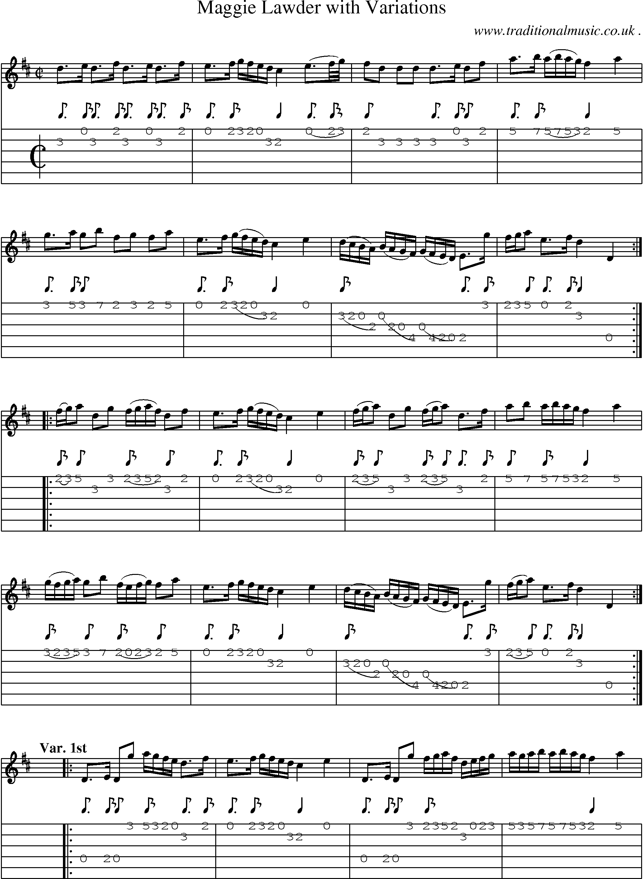 Sheet-Music and Guitar Tabs for Maggie Lawder With Variations