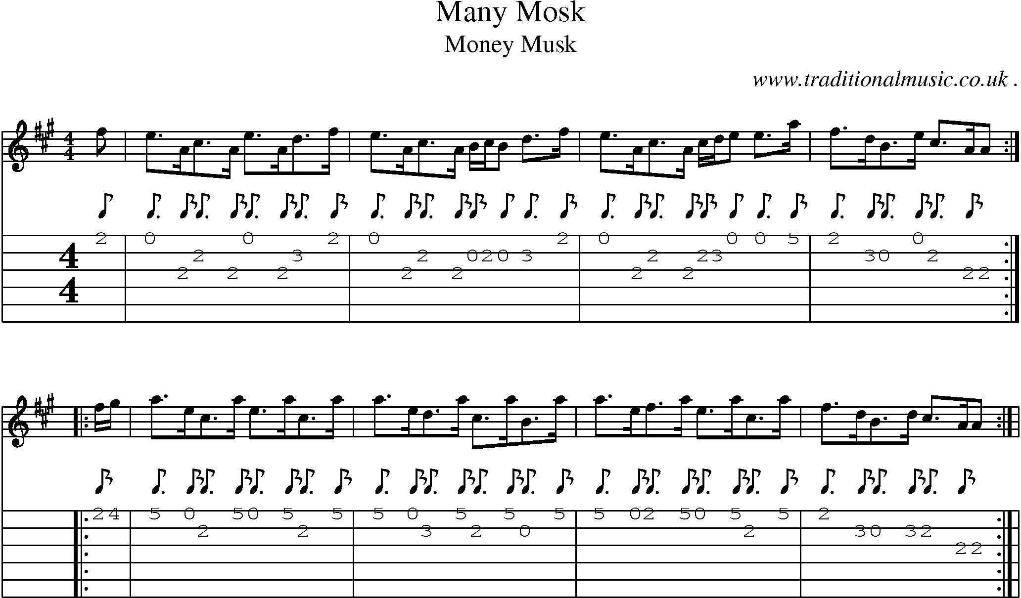 Sheet-Music and Guitar Tabs for Many Mosk