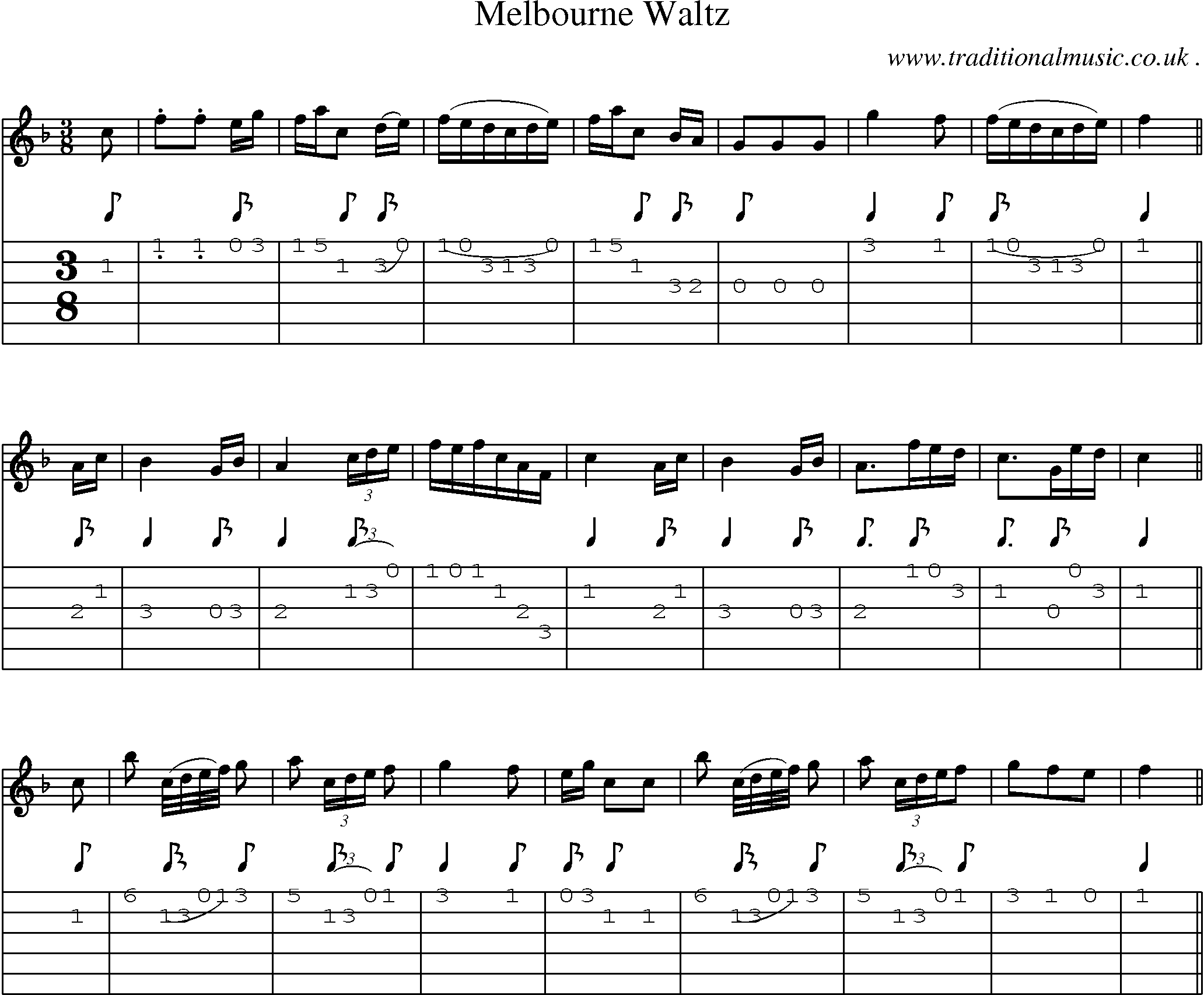 Sheet-Music and Guitar Tabs for Melbourne Waltz