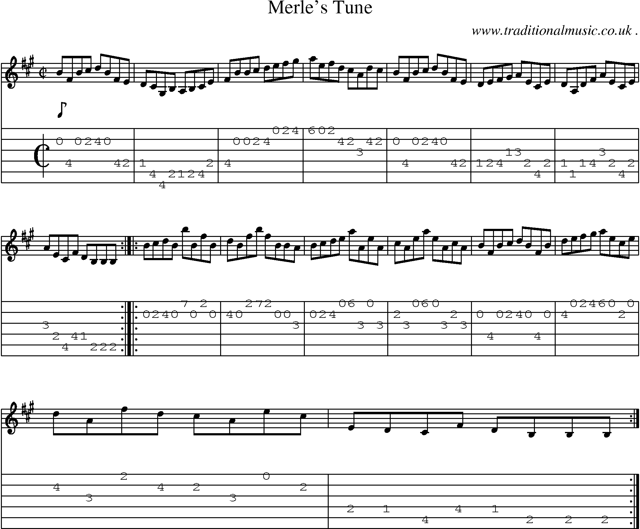 Sheet-Music and Guitar Tabs for Merles Tune