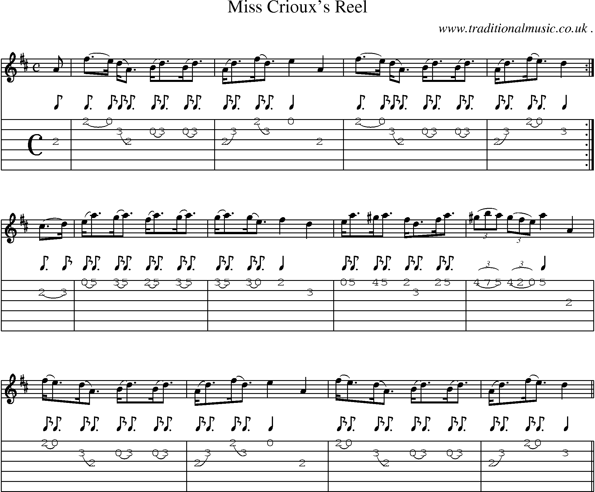 Sheet-Music and Guitar Tabs for Miss Criouxs Reel