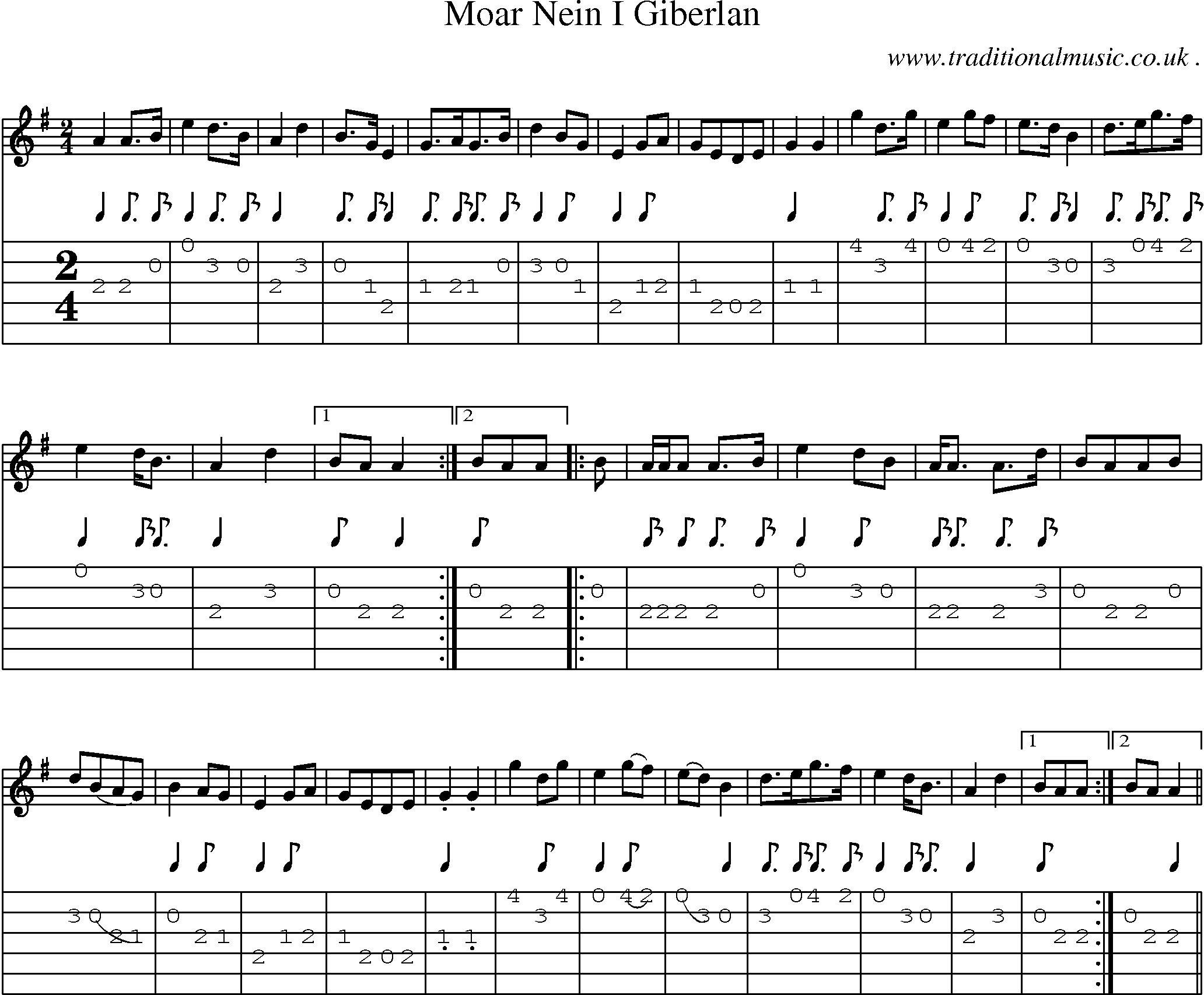 Sheet-Music and Guitar Tabs for Moar Nein I Giberlan