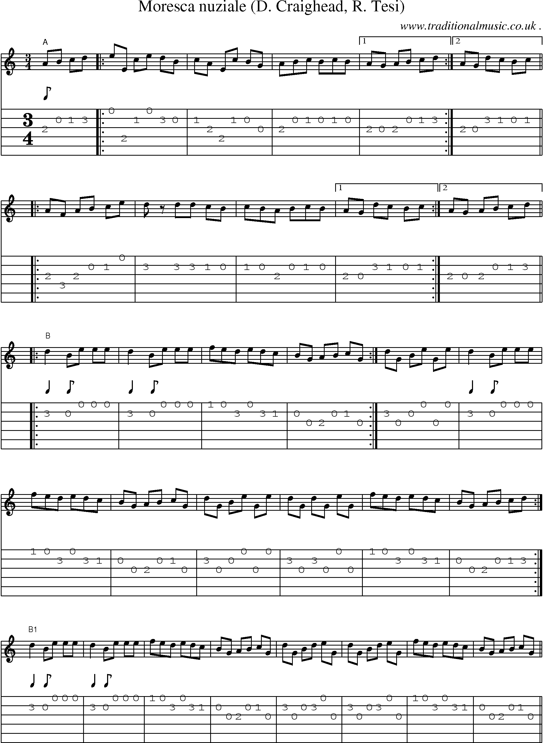 Sheet-Music and Guitar Tabs for Moresca Nuziale (d Craighead R Tesi)