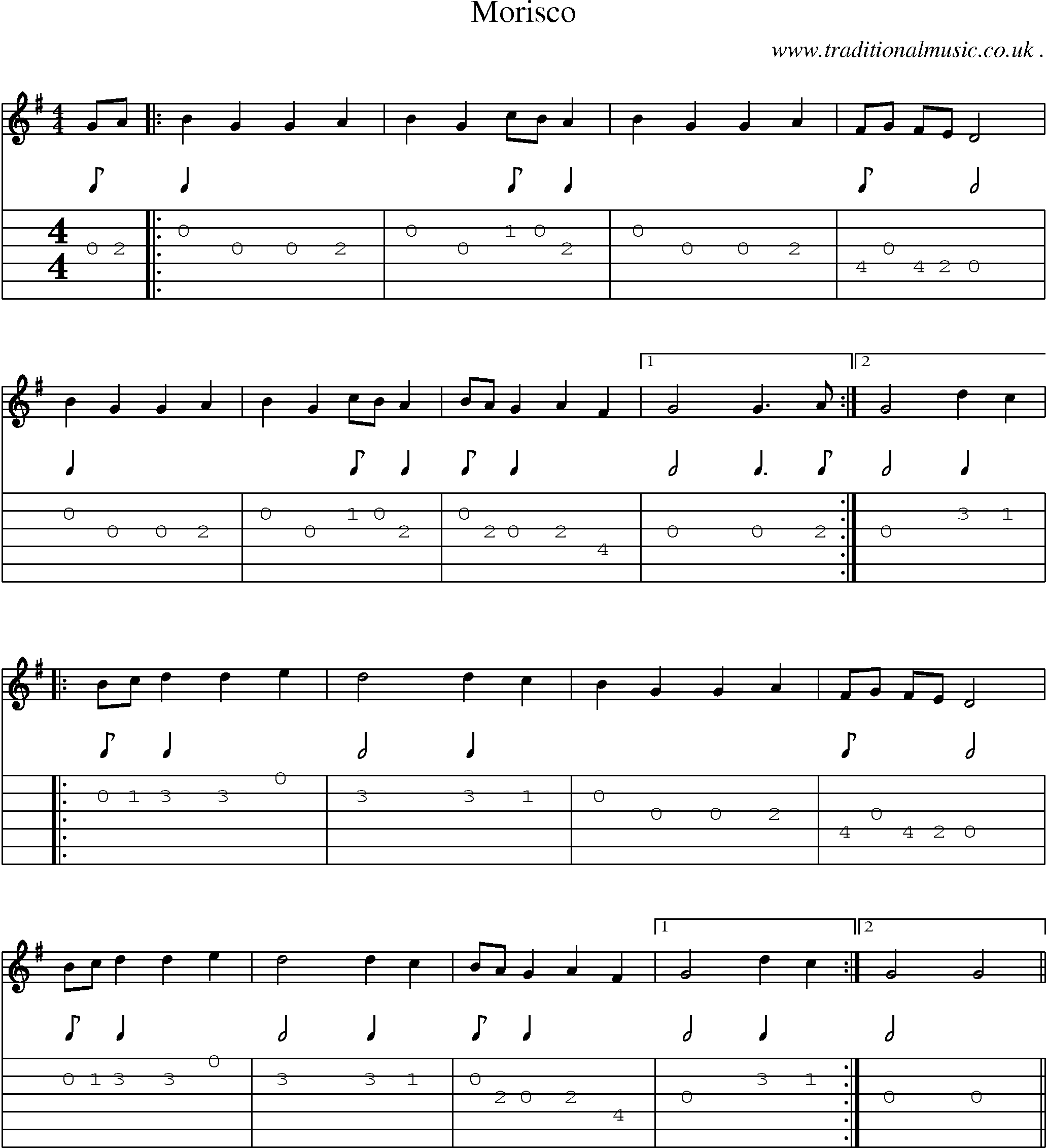 Sheet-Music and Guitar Tabs for Morisco