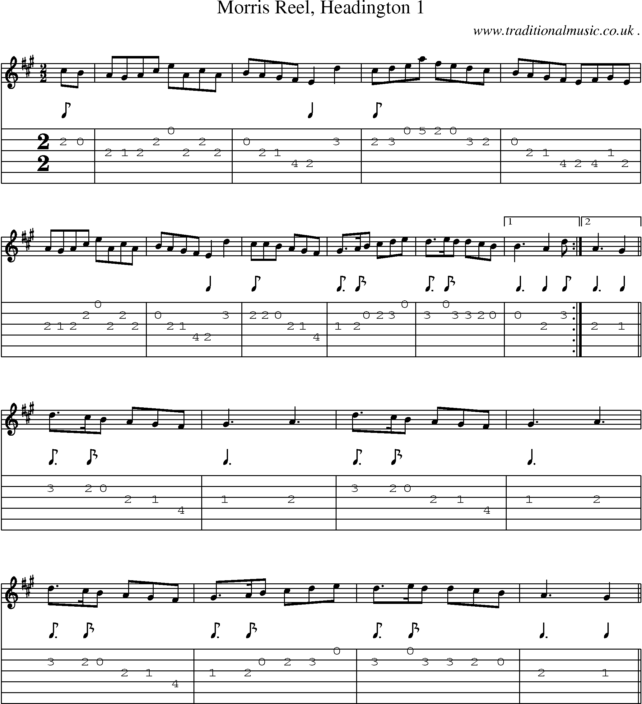 Sheet-Music and Guitar Tabs for Morris Reel Headington 1