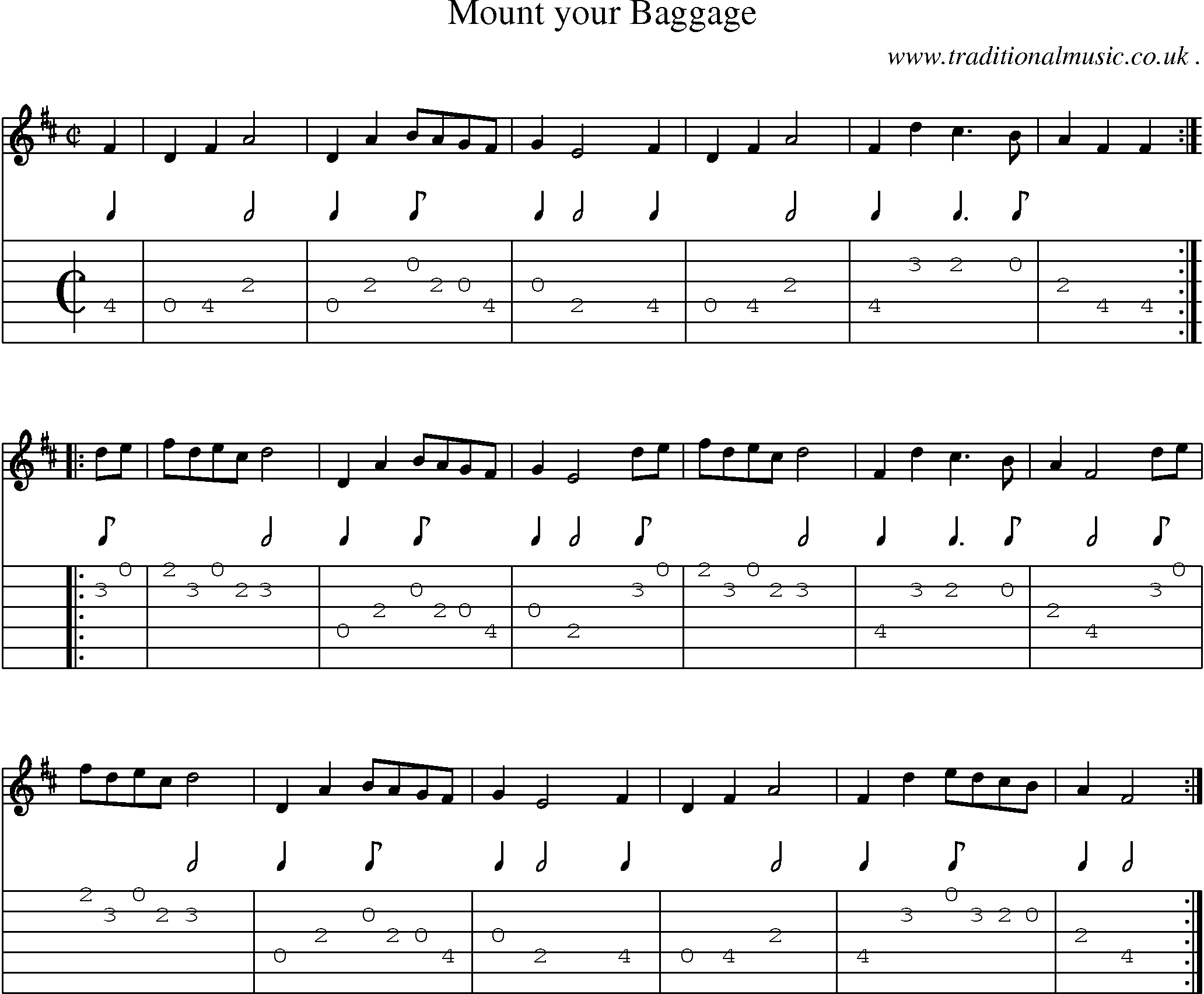 Sheet-Music and Guitar Tabs for Mount Your Baggage