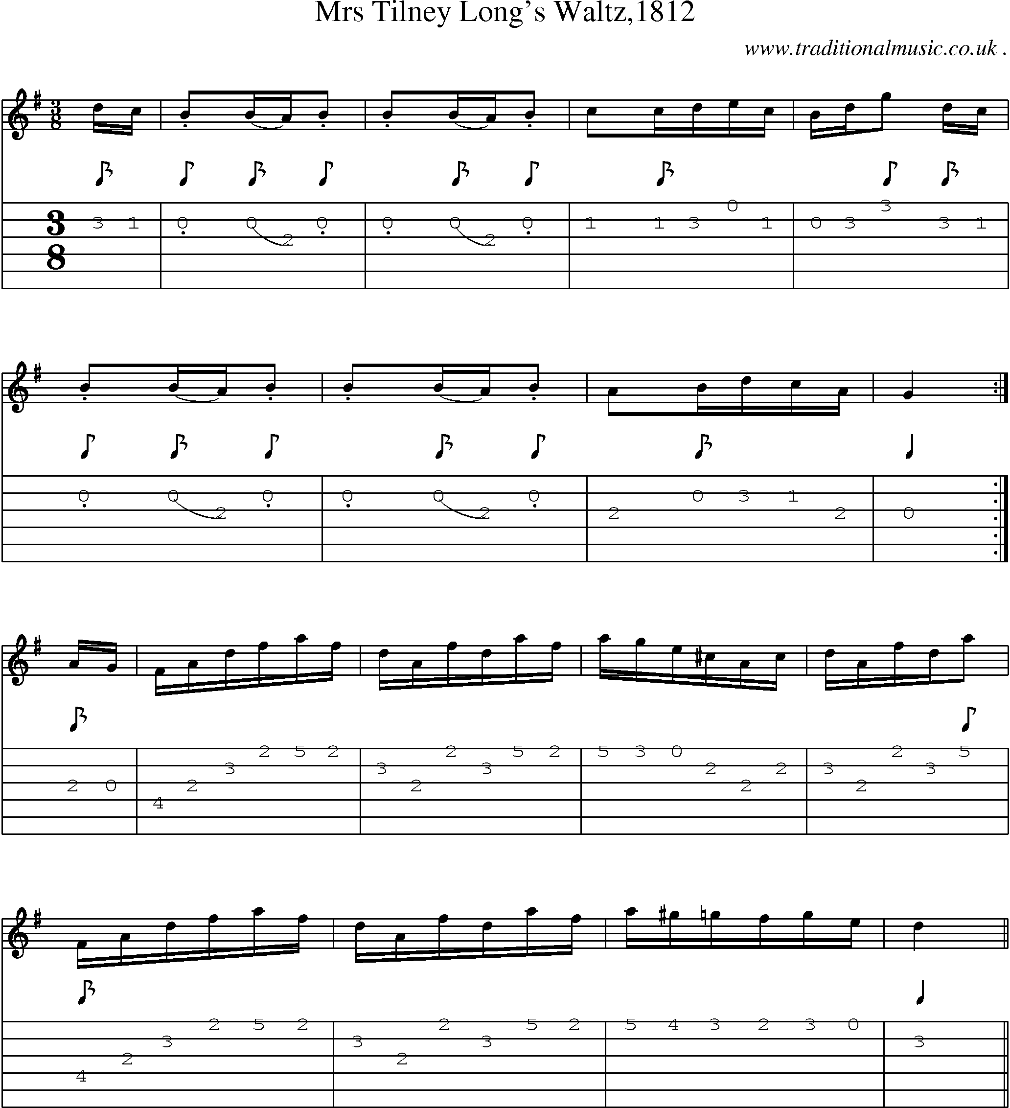 Sheet-Music and Guitar Tabs for Mrs Tilney Longs Waltz1812