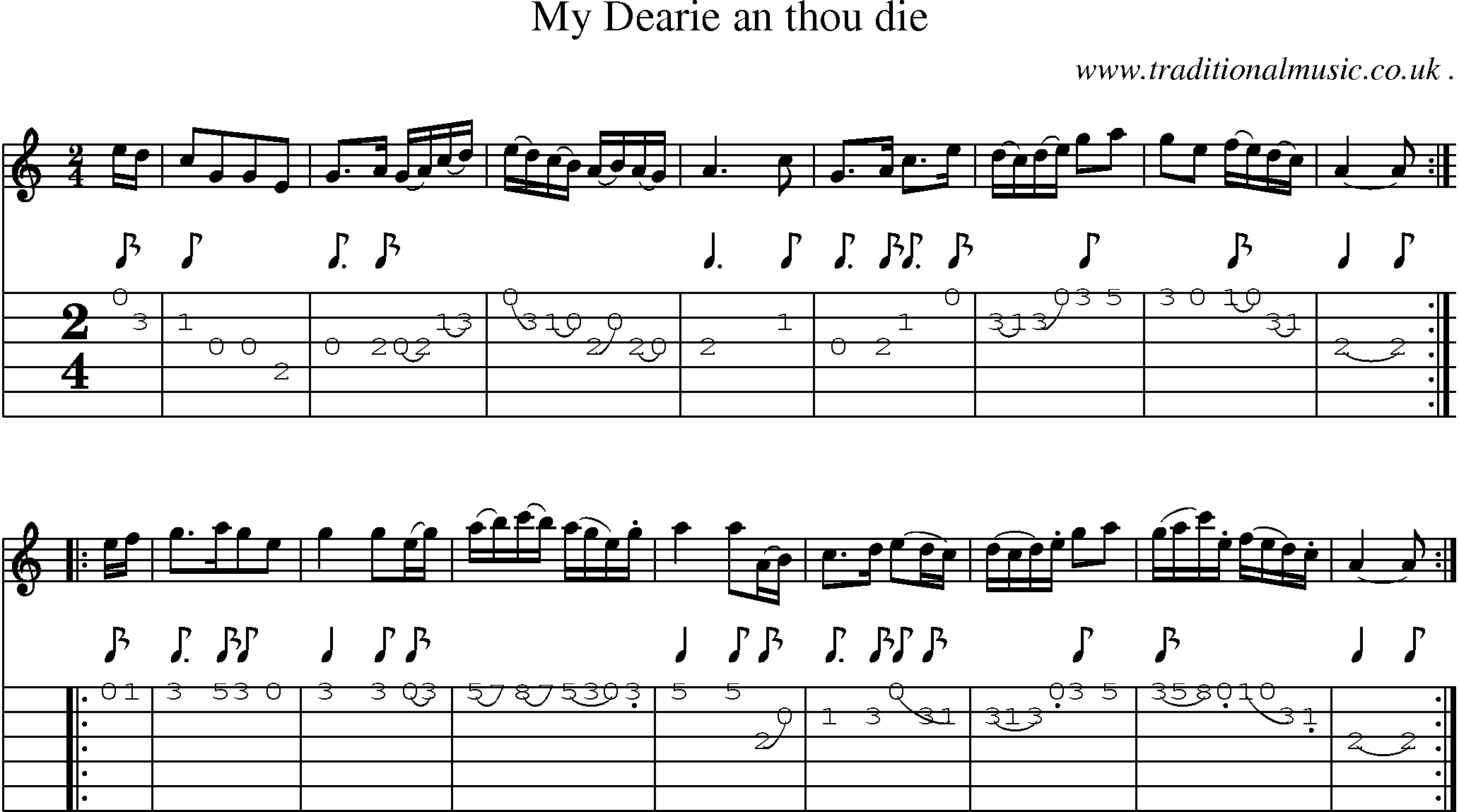 Sheet-Music and Guitar Tabs for My Dearie An Thou Die